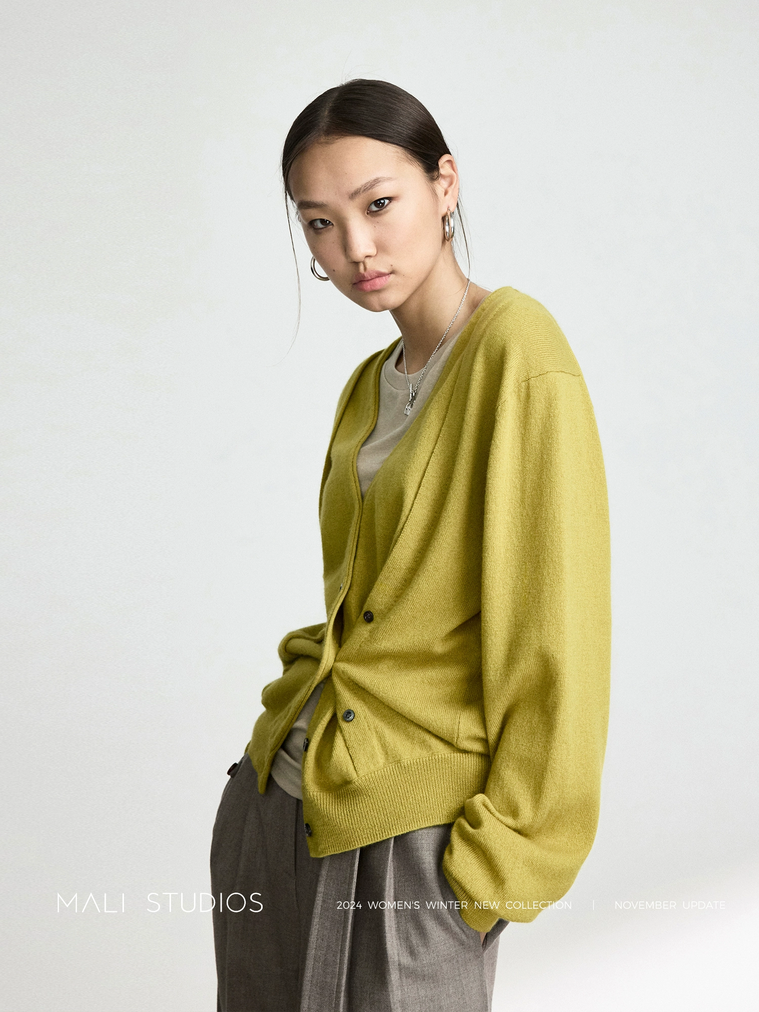 MALI | NWAYS解构感多穿门襟羊毛羊绒V领开衫 - Image 2