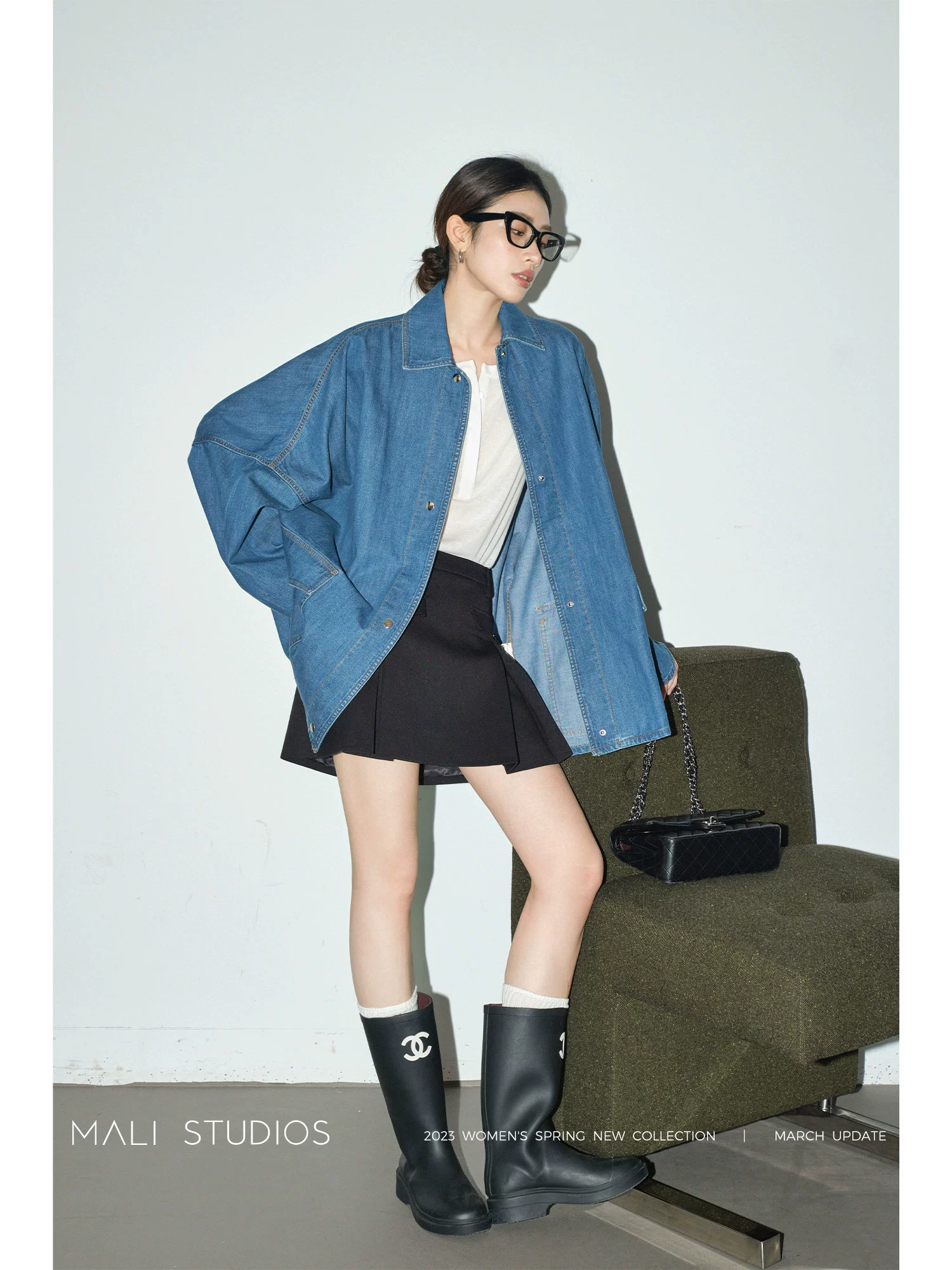 MALI|复古牛仔衬衫廓形牛仔衬衣春女高端宽松外套