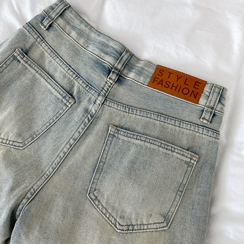 复古做旧水洗牛仔裤2024秋季新款女装百搭浅色宽松垂感阔腿长裤子 - Image 5