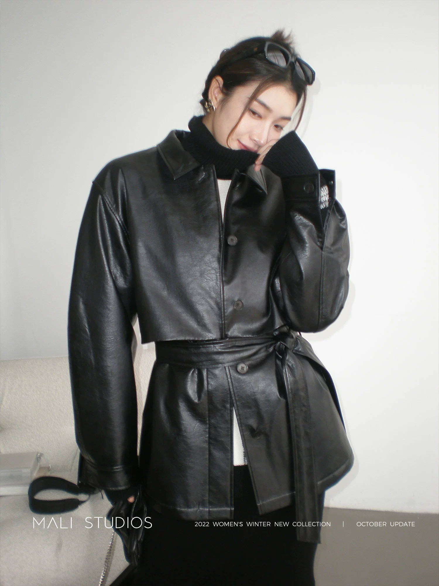 MALI|环保PU夹棉加厚 直身复式短款/长款夹克皮衣 - Image 2