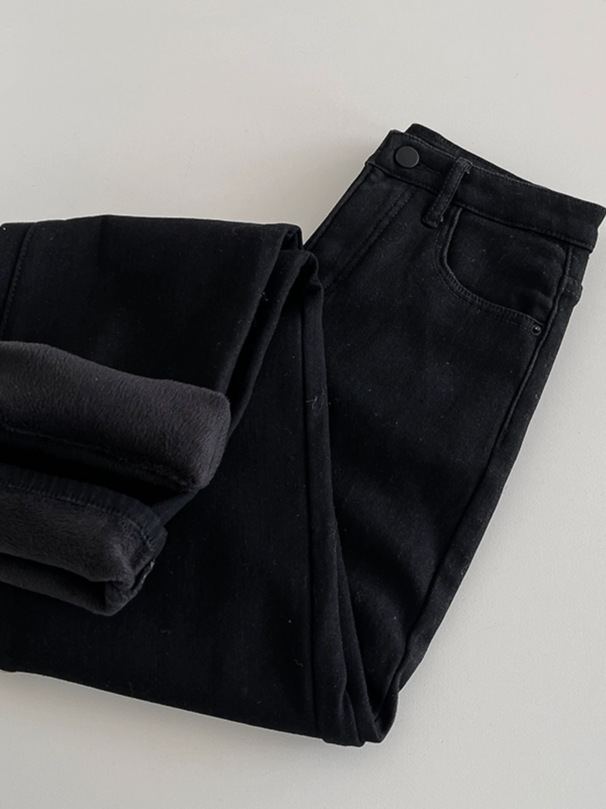 加绒加厚黑色牛仔裤女装2024冬季新款韩版高腰宽松宽松阔腿长裤子