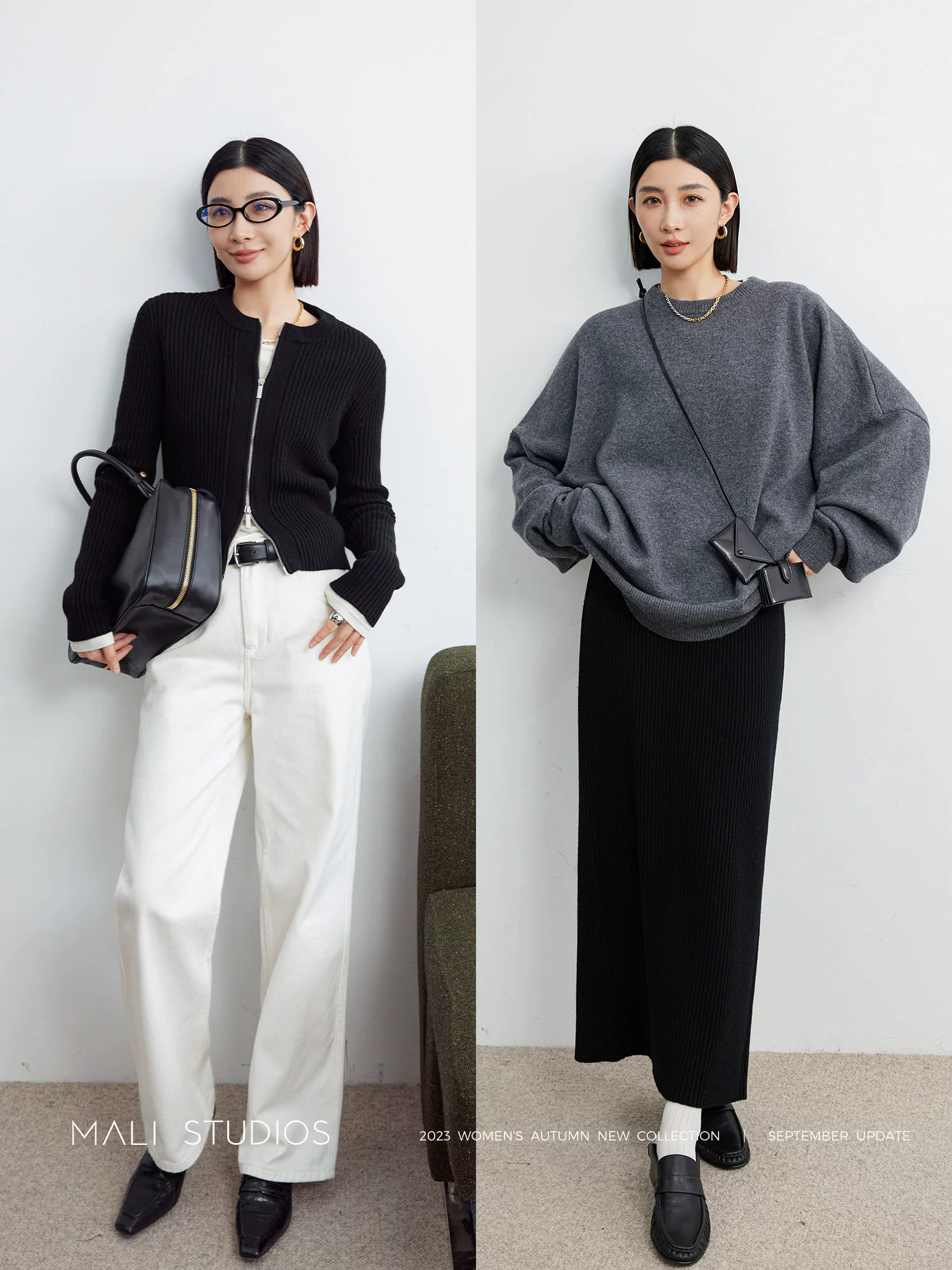 MALI|特细美丽奴羊毛混纺纱_静奢风双开拉链短款叠穿开衫半裙 - Image 5