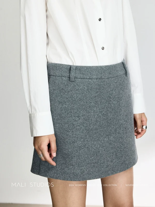 MALI | 重磅厚挺高支羊毛呢Clean Fit风时髦侧拉链裙裤