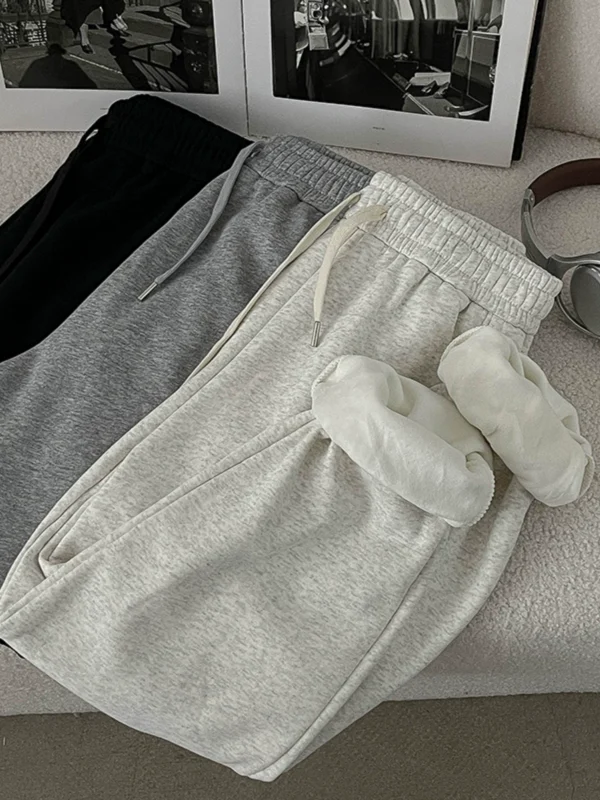 华棉加绒保暖卫裤休闲裤2024秋冬新款韩版女装高腰运动风束脚长裤