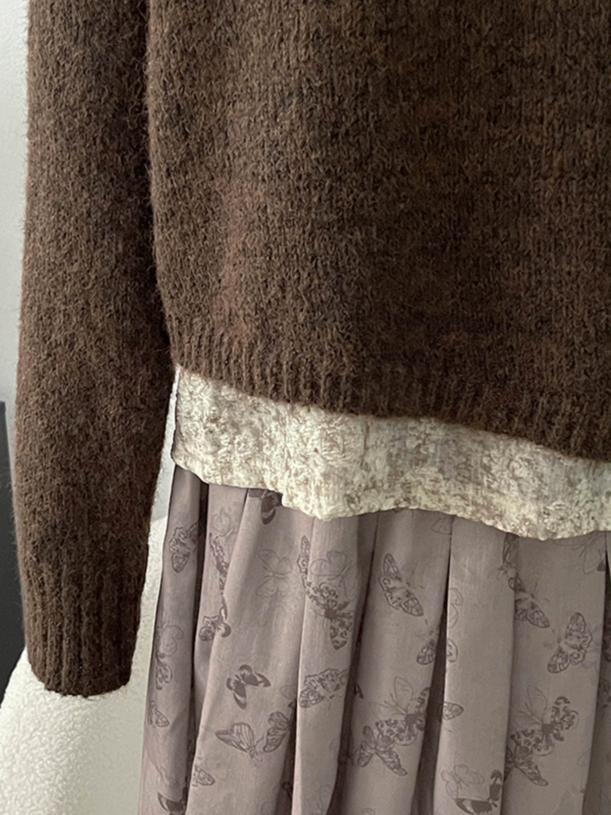 休闲百搭纯色针织衫2024秋季新款韩版女装木耳边打底衫碎花半身裙 - Image 4