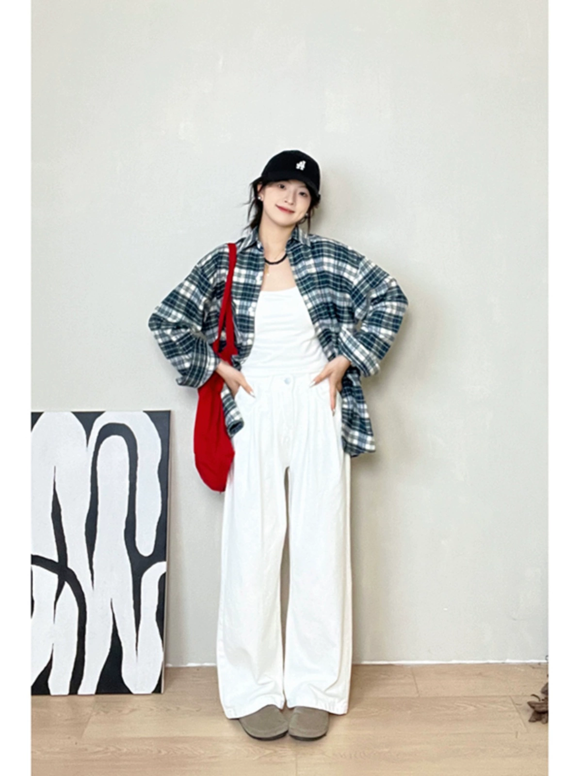 2024年秋季新款高腰阔腿裤直筒裤牛仔裤美式复古裤子白色休闲裤女