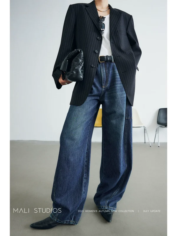 MALI|天然汉麻棉牛仔_INS经典弧形分割修腿香蕉牛仔裤