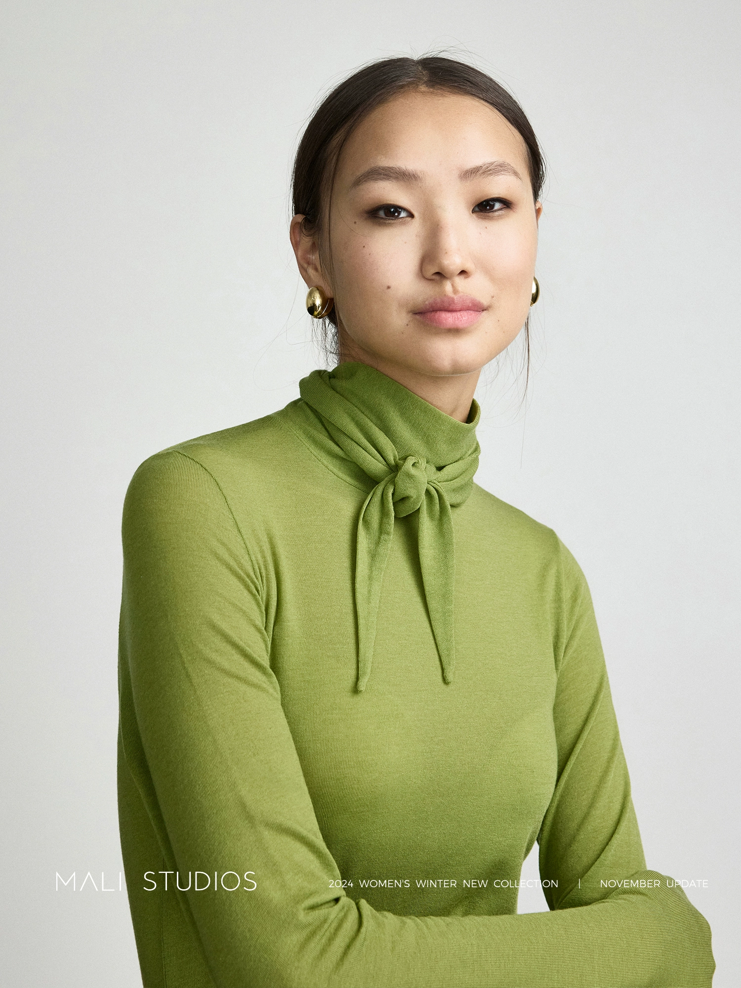 MALI | 时髦多穿造型感飘带高领天丝羊毛打底衫 - Image 2