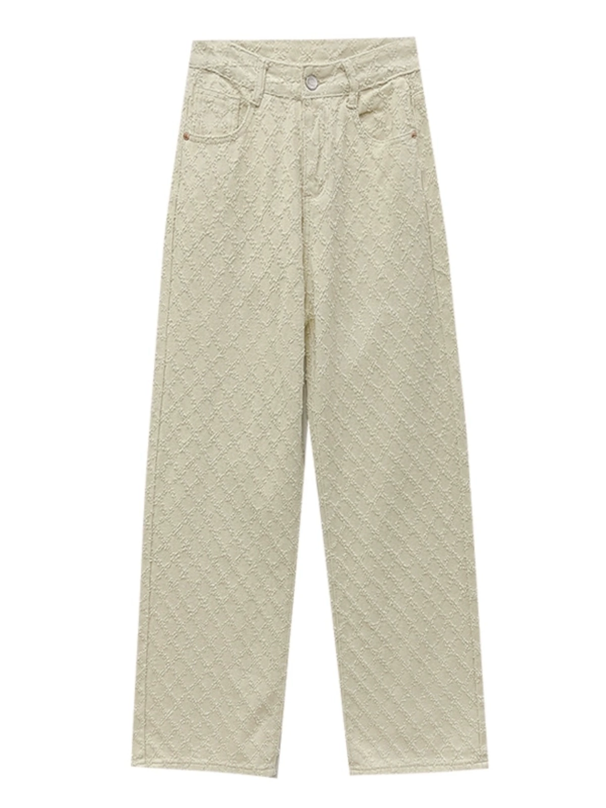 时尚设计感菱形毛边牛仔裤2024秋季新款韩版女装高腰口袋阔腿长裤 - Image 5