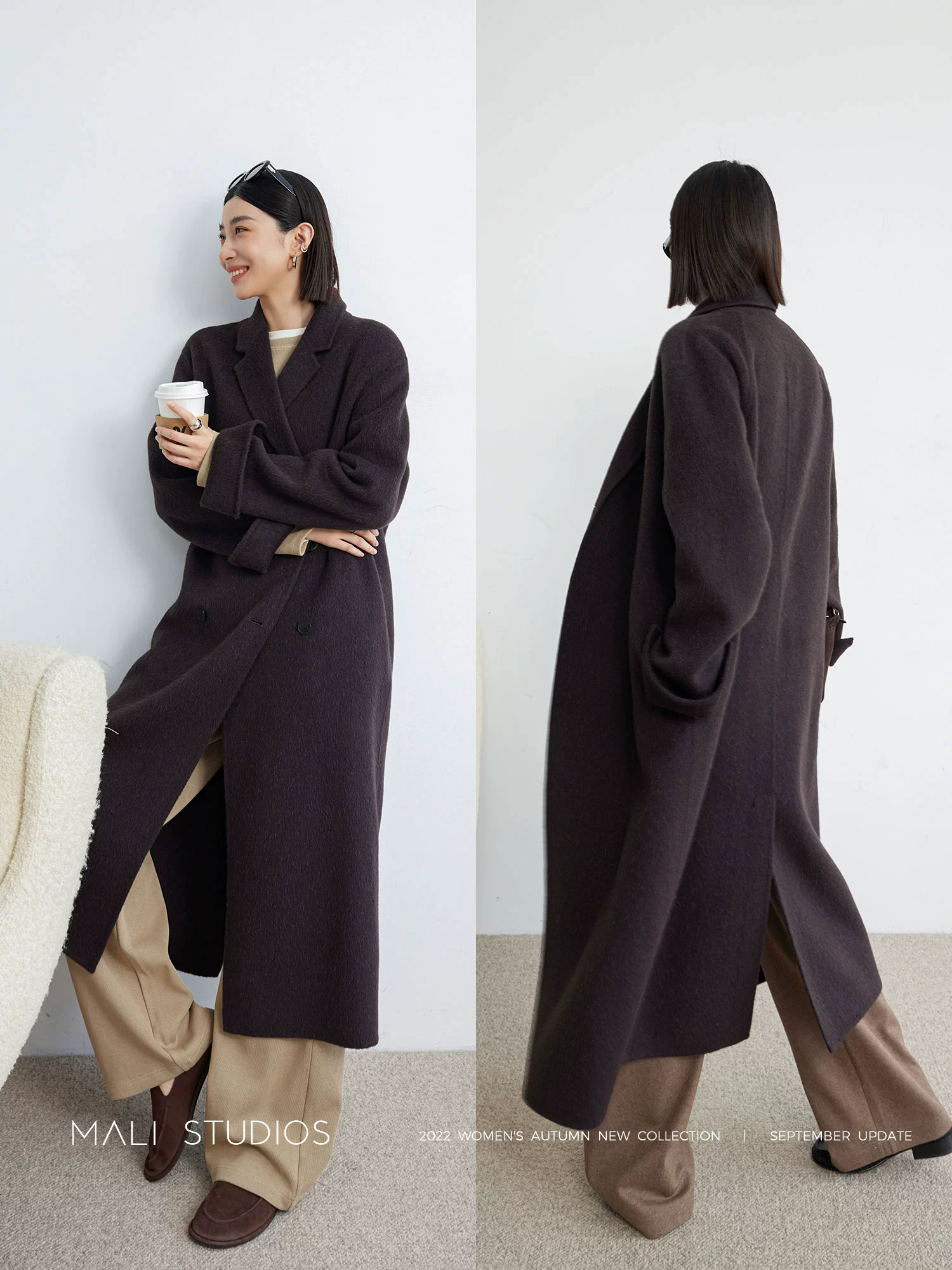 MALI|藏品及经典双排扣大衣|全羊毛双面呢外套 - Image 2