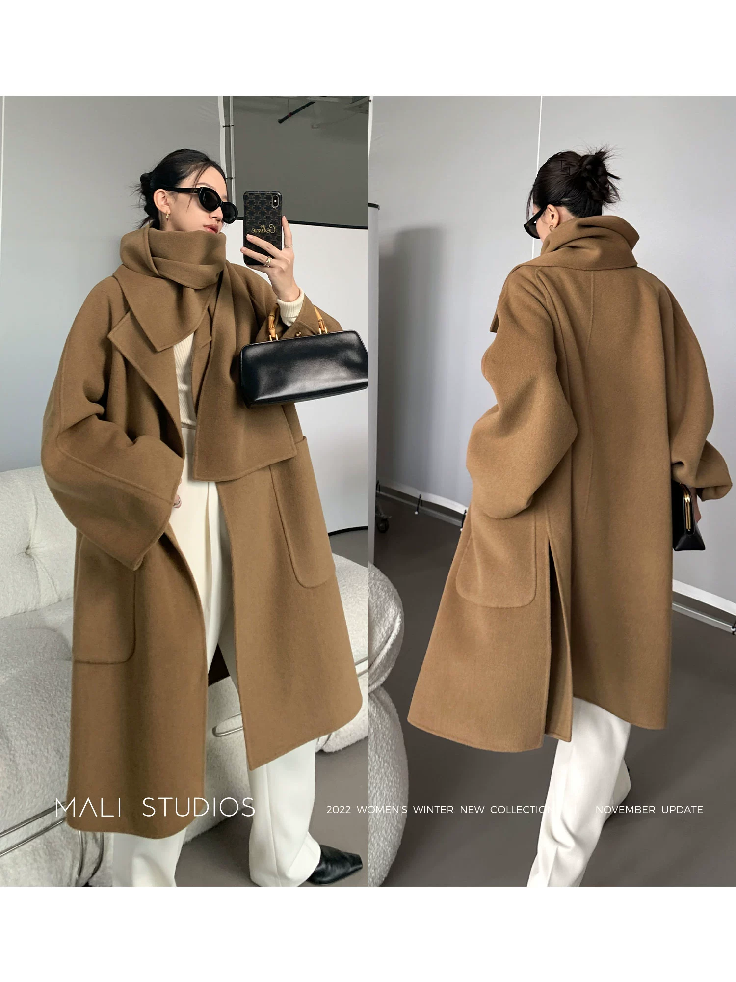 MALI|私服INS博主款_TOT*M*风双面呢围巾斗篷大衣 - Image 3