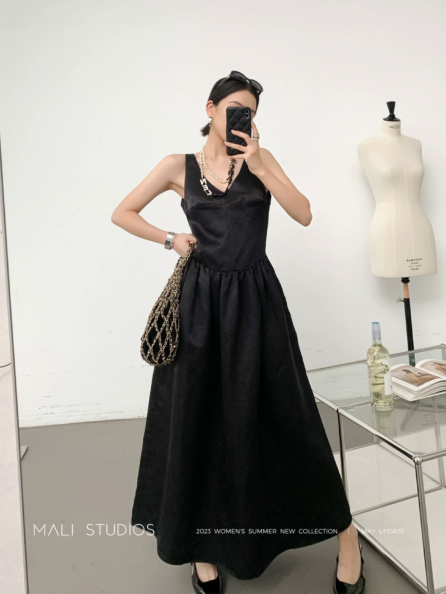 MALI|重磅定制开发天丝亚麻_高定立裁抽褶优雅V领连衣裙