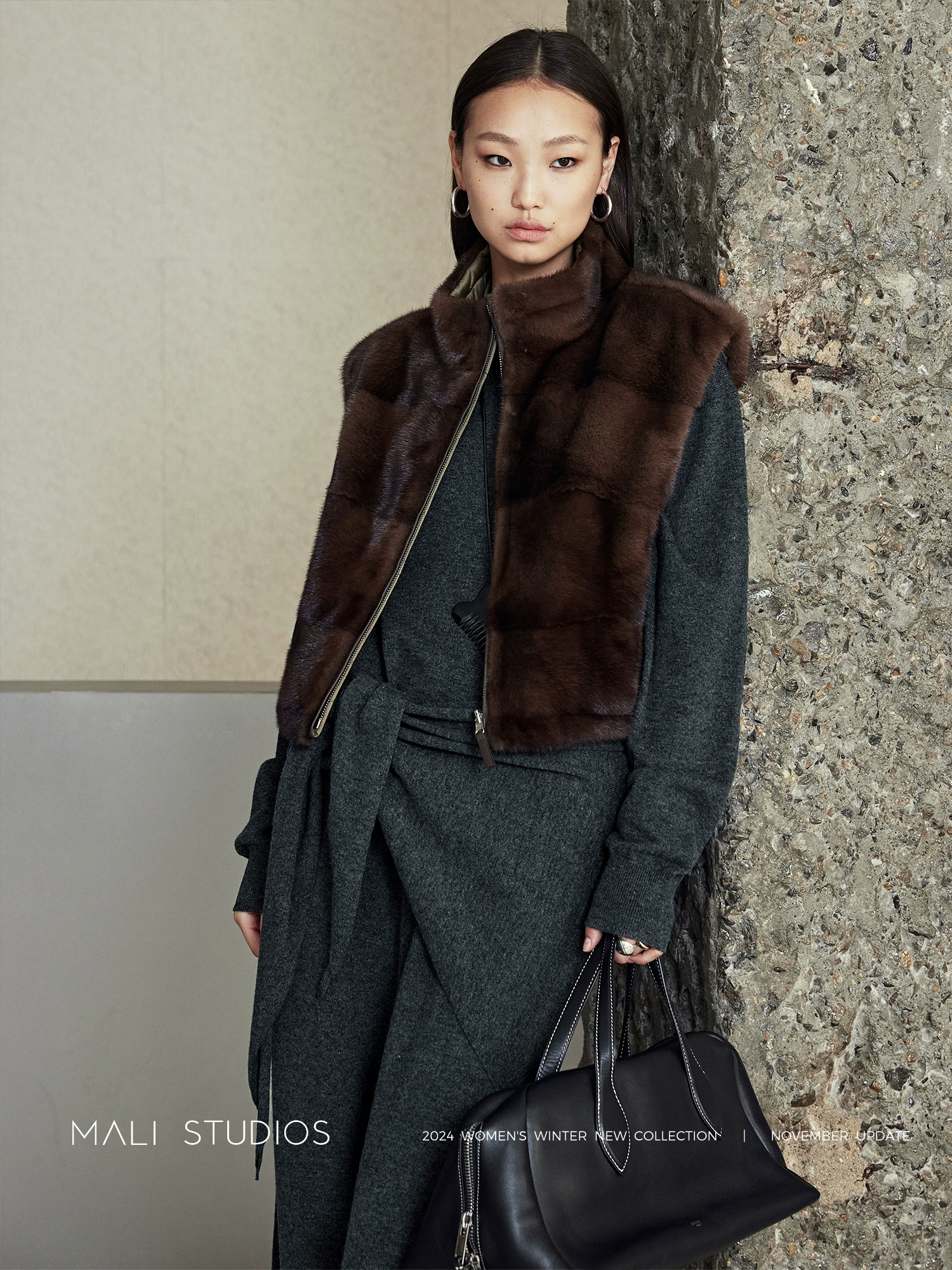 MALI | 奢暖两面穿/填充骆驼绒立领水貂皮草马甲