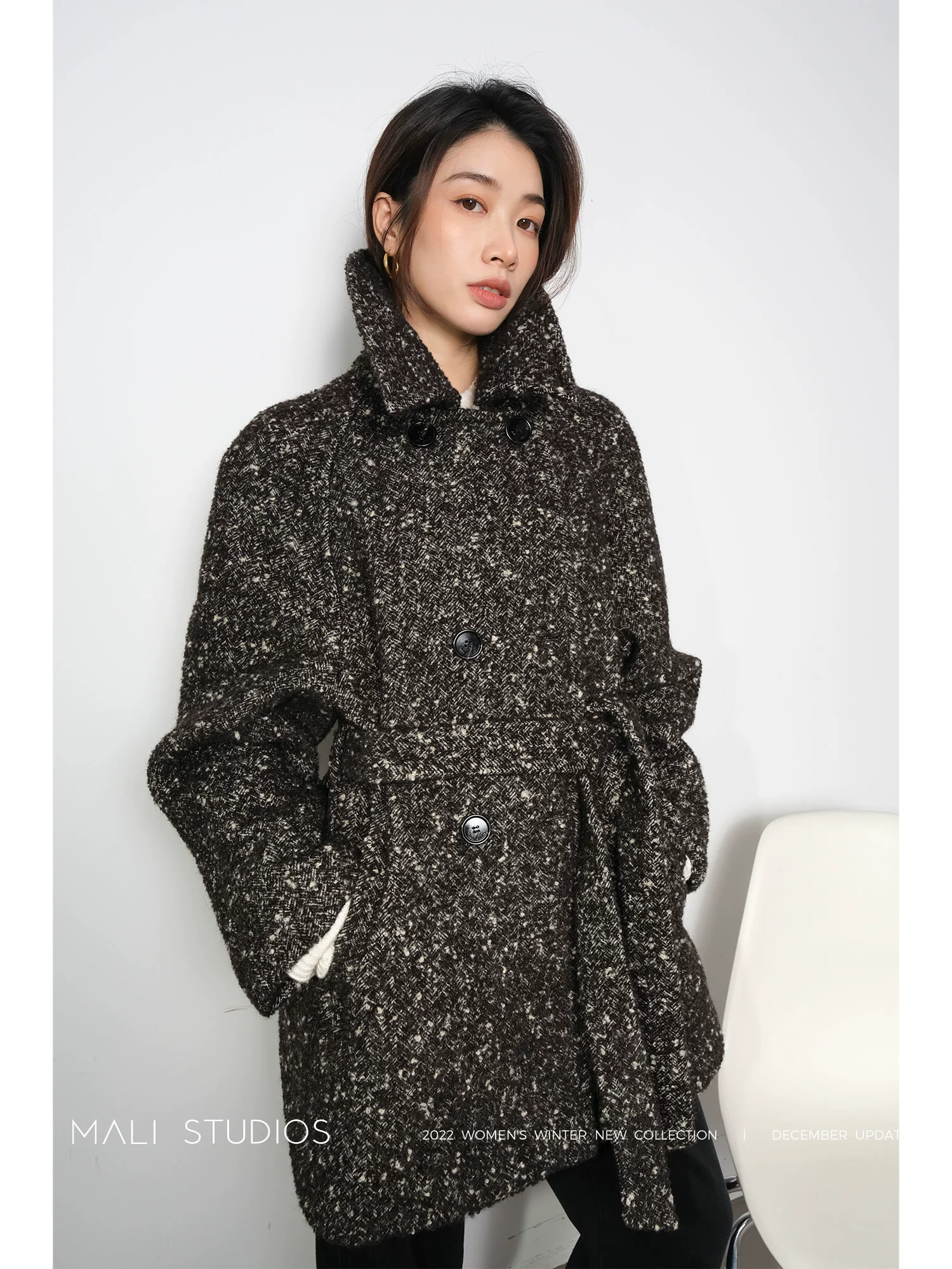 MALI|INS博主欧尼大衣_意大利进口人字纹长款/短款廓形大衣 - Image 3