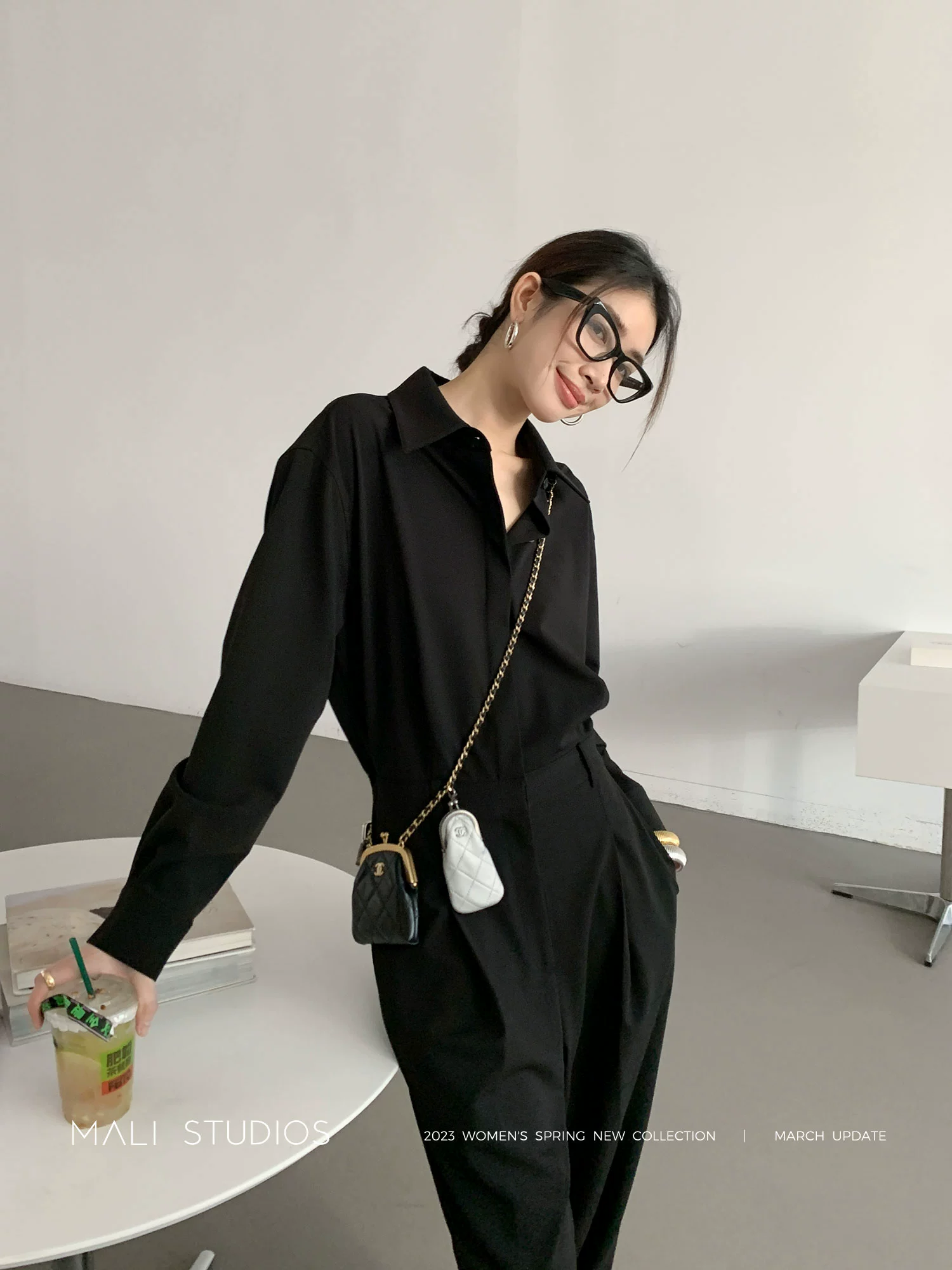 MALI宽松休闲连体裤春秋别致高级感连身裤黑色连衣裤连体套装女 - Image 3