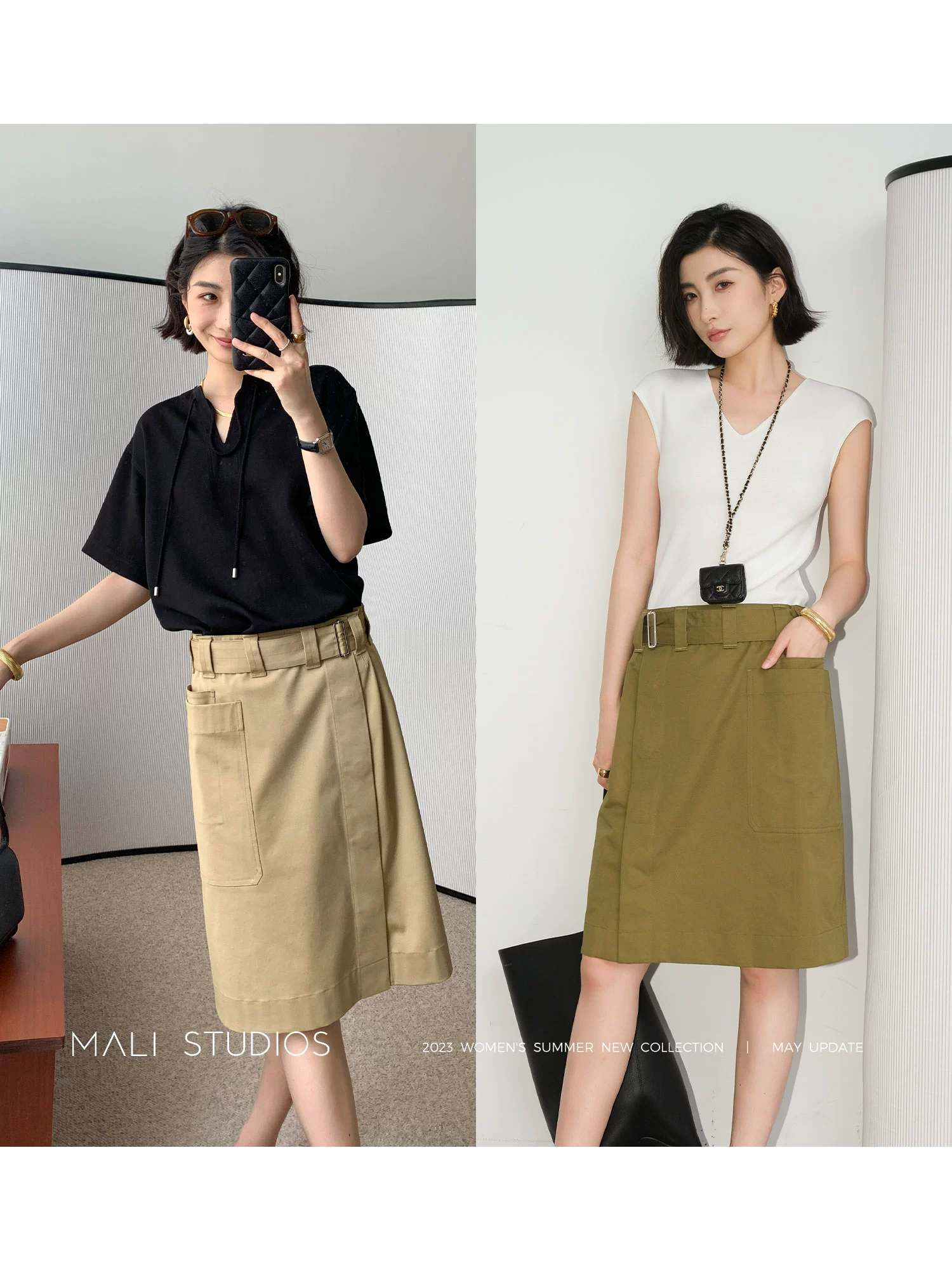 MALI|定制棉麻&醋酸羊毛混纺_L*MAIR*风一片式大口袋工装半身裙 - Image 5