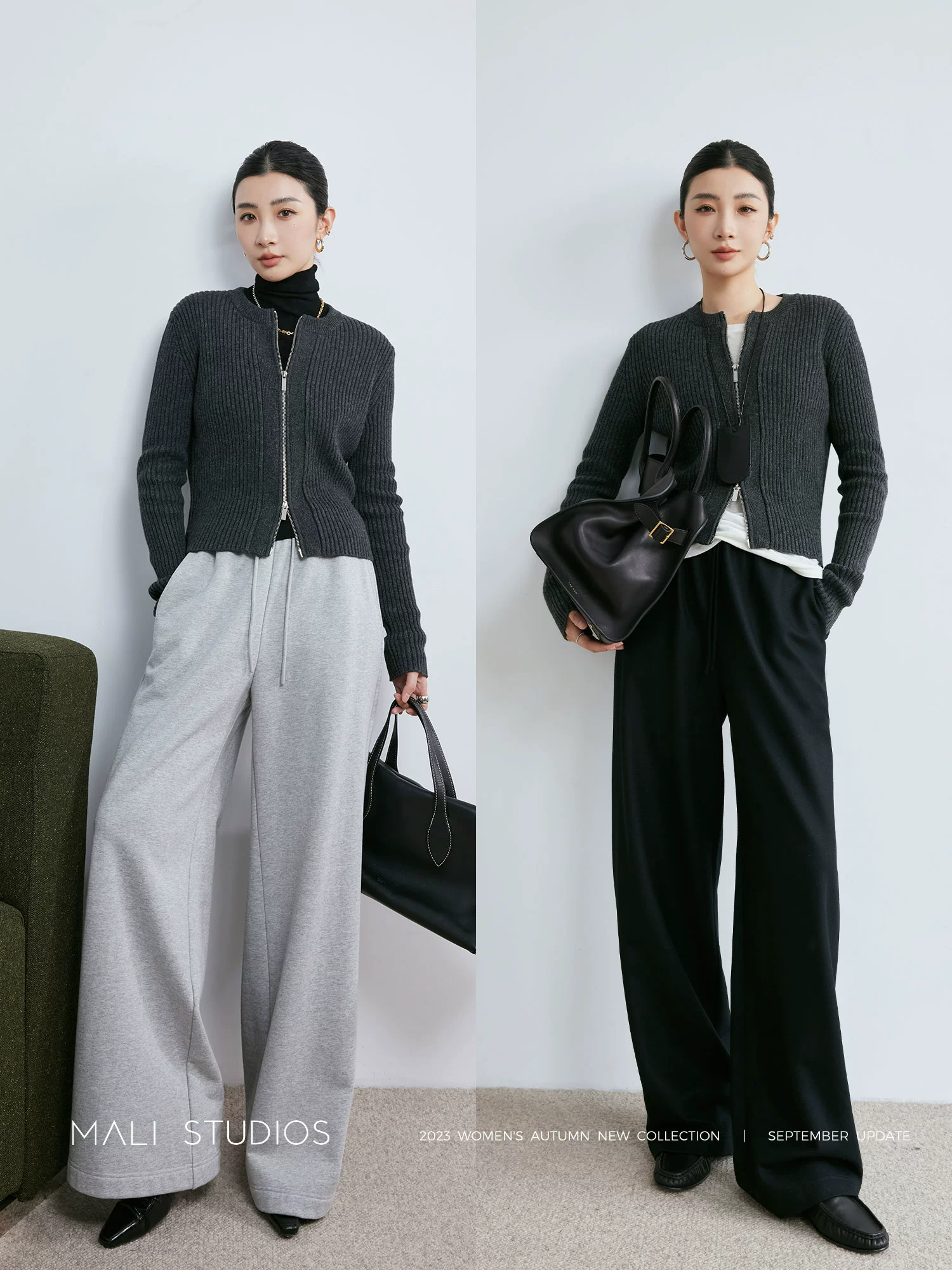 MALI|特细美丽奴羊毛混纺纱_静奢风双开拉链短款叠穿开衫半裙 - Image 4