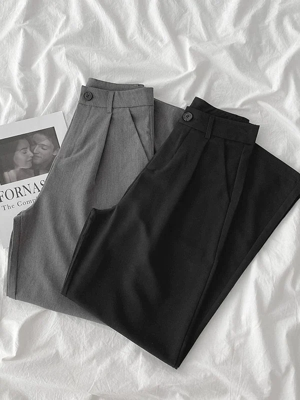 高腰垂感休闲裤潮2024年夏季新款女装韩版百搭纯色阔腿西装长裤子