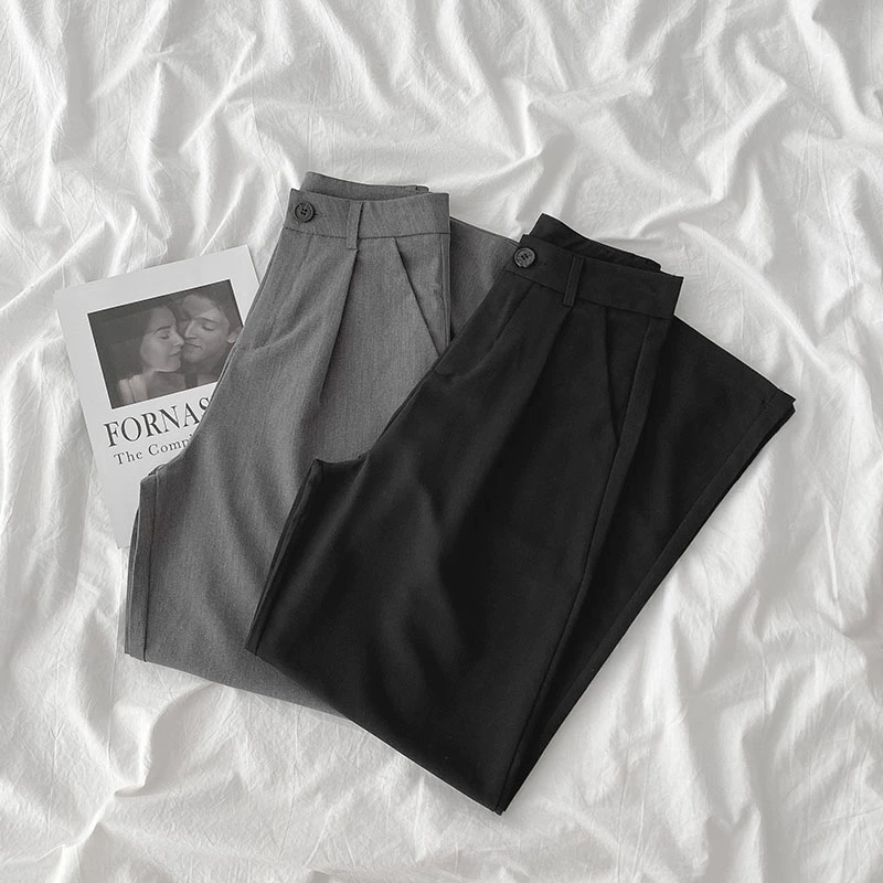 高腰垂感休闲裤潮2024年夏季新款女装韩版百搭纯色阔腿西装长裤子