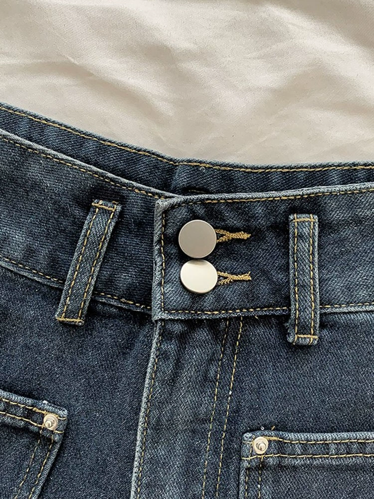 韩版时尚高腰牛仔短裤2024年春秋新款女装百搭显瘦宽松复古阔腿裤 - Image 3