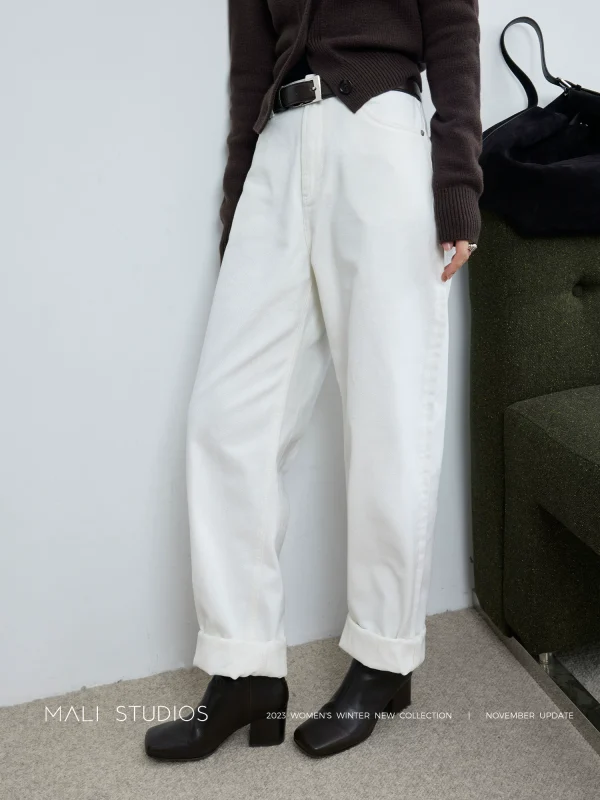 MALI|INS经典半漂白牛_巨遮肉修腿 飒酷百搭弧形牛仔神裤