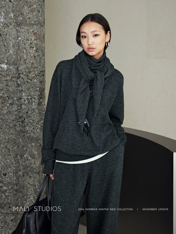 MALI | 慵懒随性羊绒羊毛圆领毛衣/卫裤/三角披肩三件套