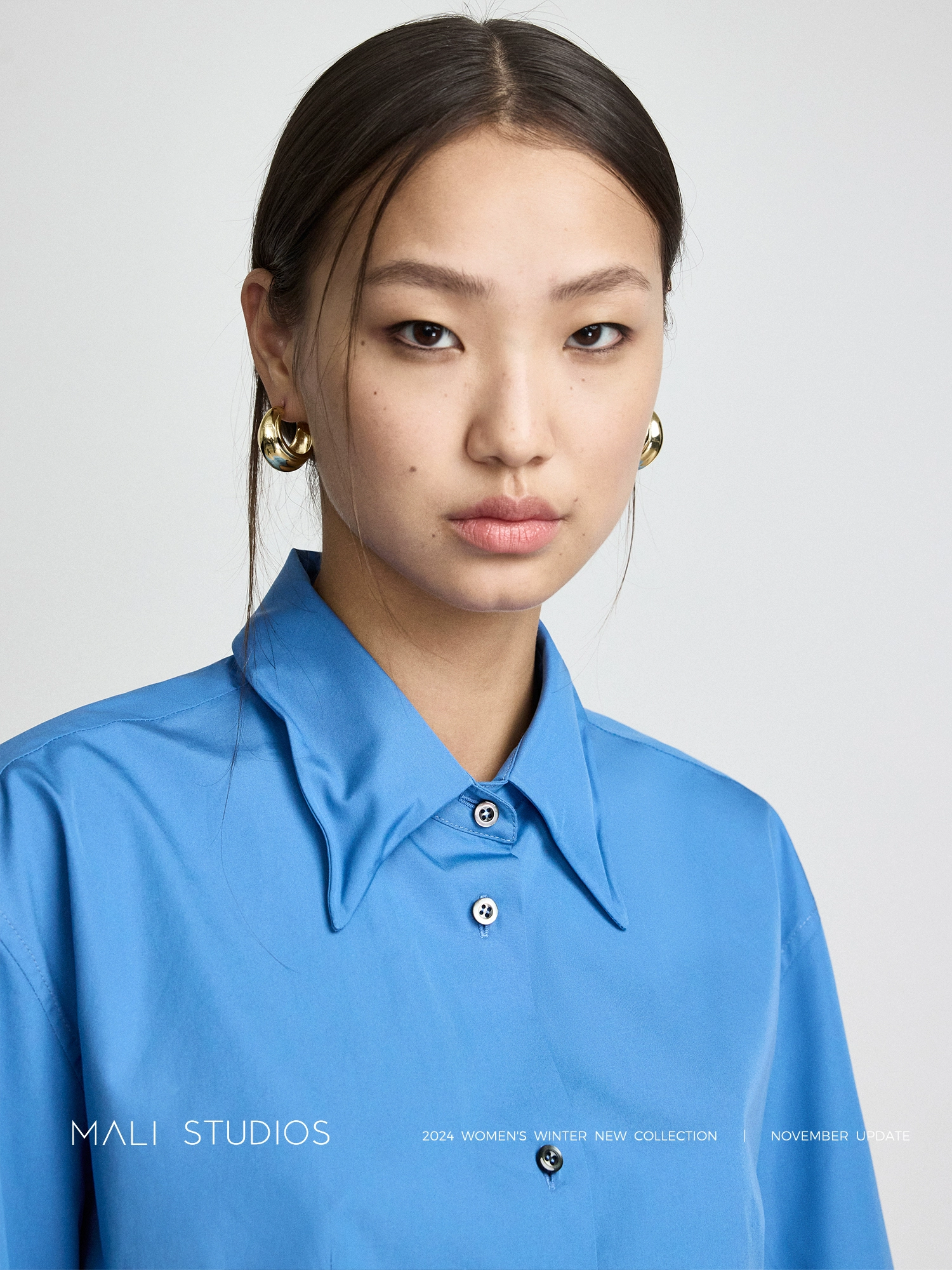 MALI | 高支高密新疆长绒棉时髦立体造型领截短衬衫 - Image 2