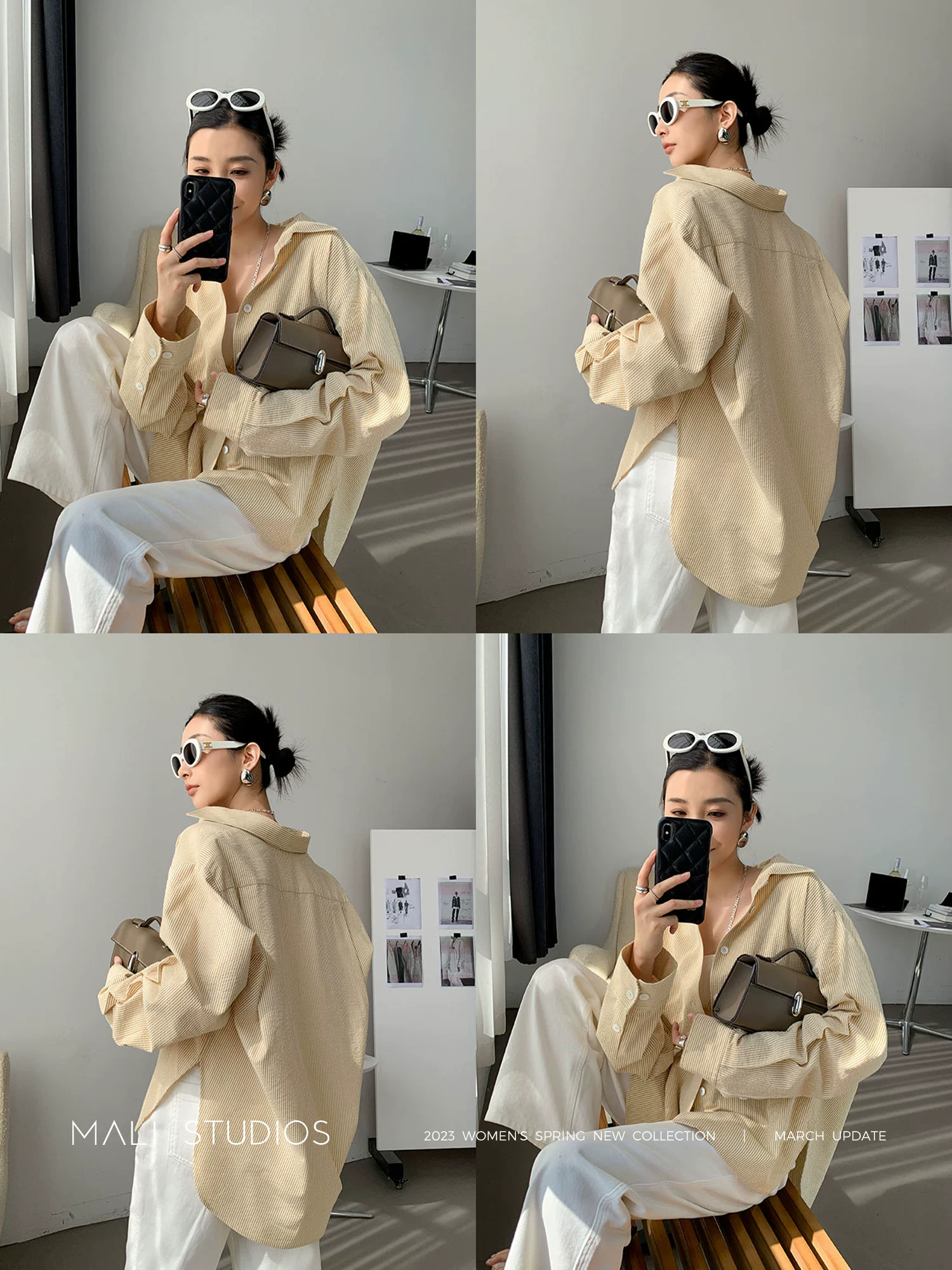 MALI|高级感条纹泡泡纱肌理_春夏BF风宽松廓形衬衫短裤套装 - Image 4