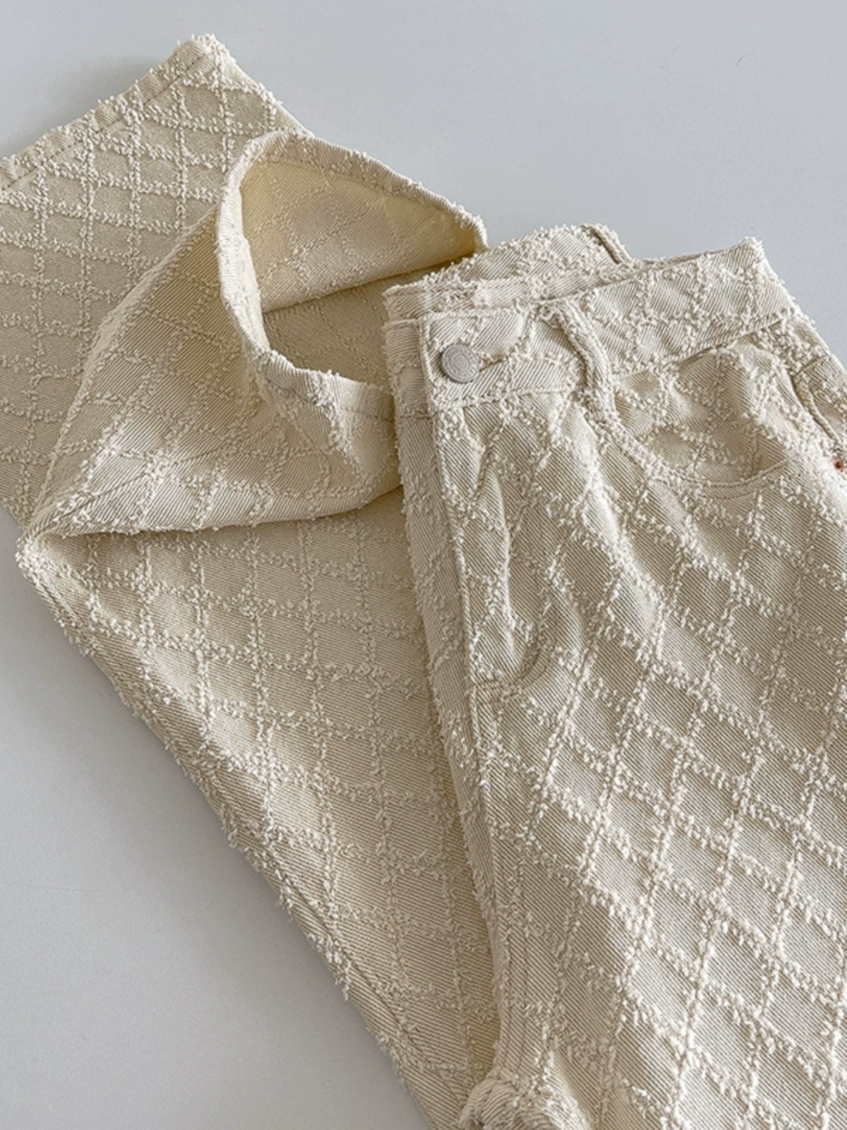 时尚设计感菱形毛边牛仔裤2024秋季新款韩版女装高腰口袋阔腿长裤