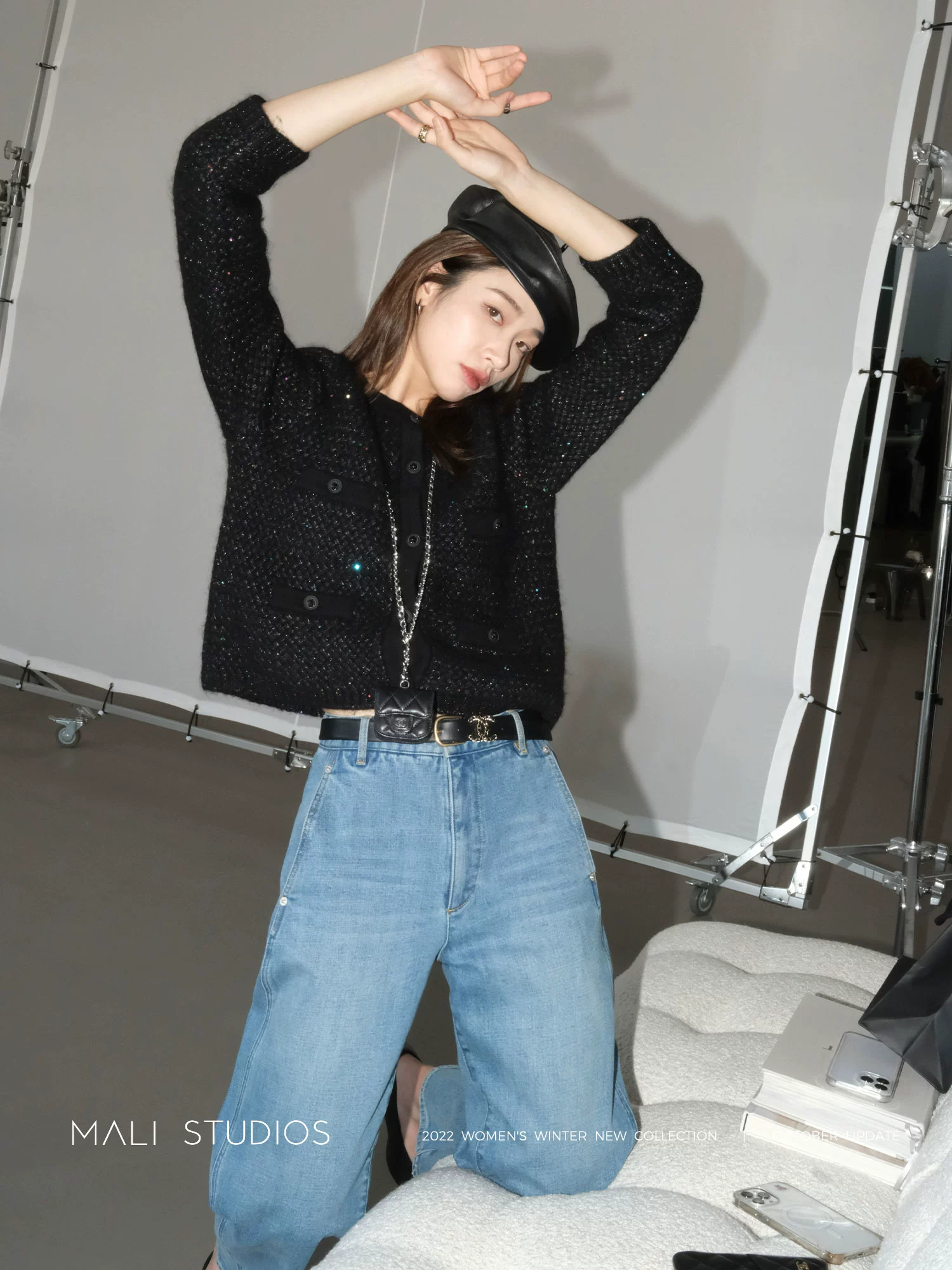 MALI|重磅意大利进口幻彩小香 羊驼毛镶亮片毛衣开衫 - Image 4