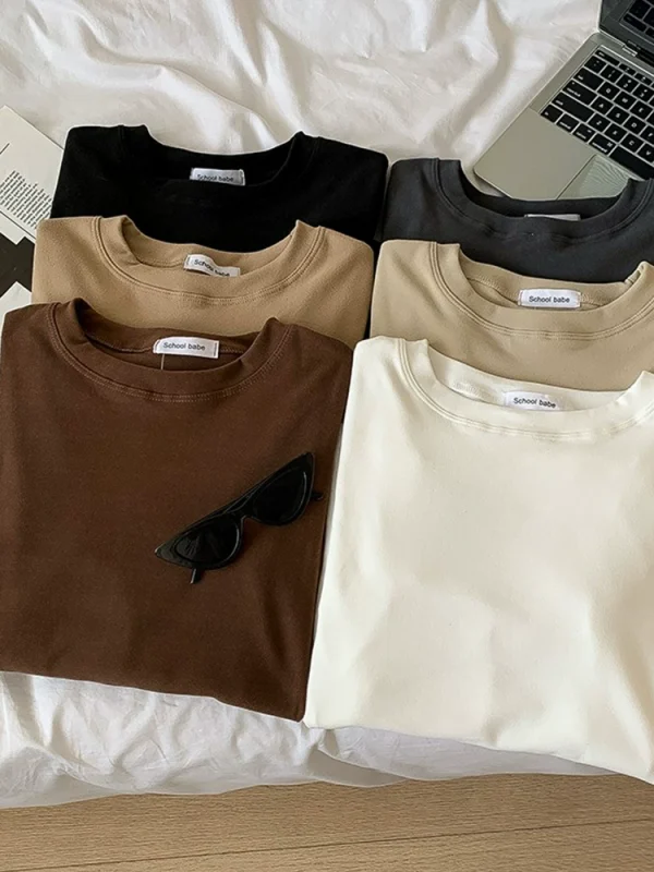 纯色圆领直筒简约T恤2024秋季新款女装减龄时尚长袖打底气质上衣