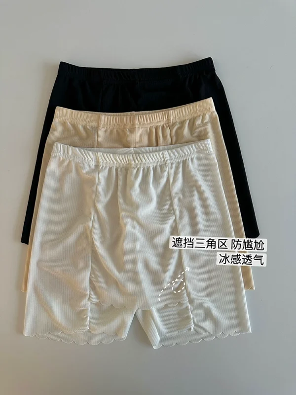 无痕花边纯色打底裤2024夏季新款女松紧腰防走光遮挡三角区安全裤
