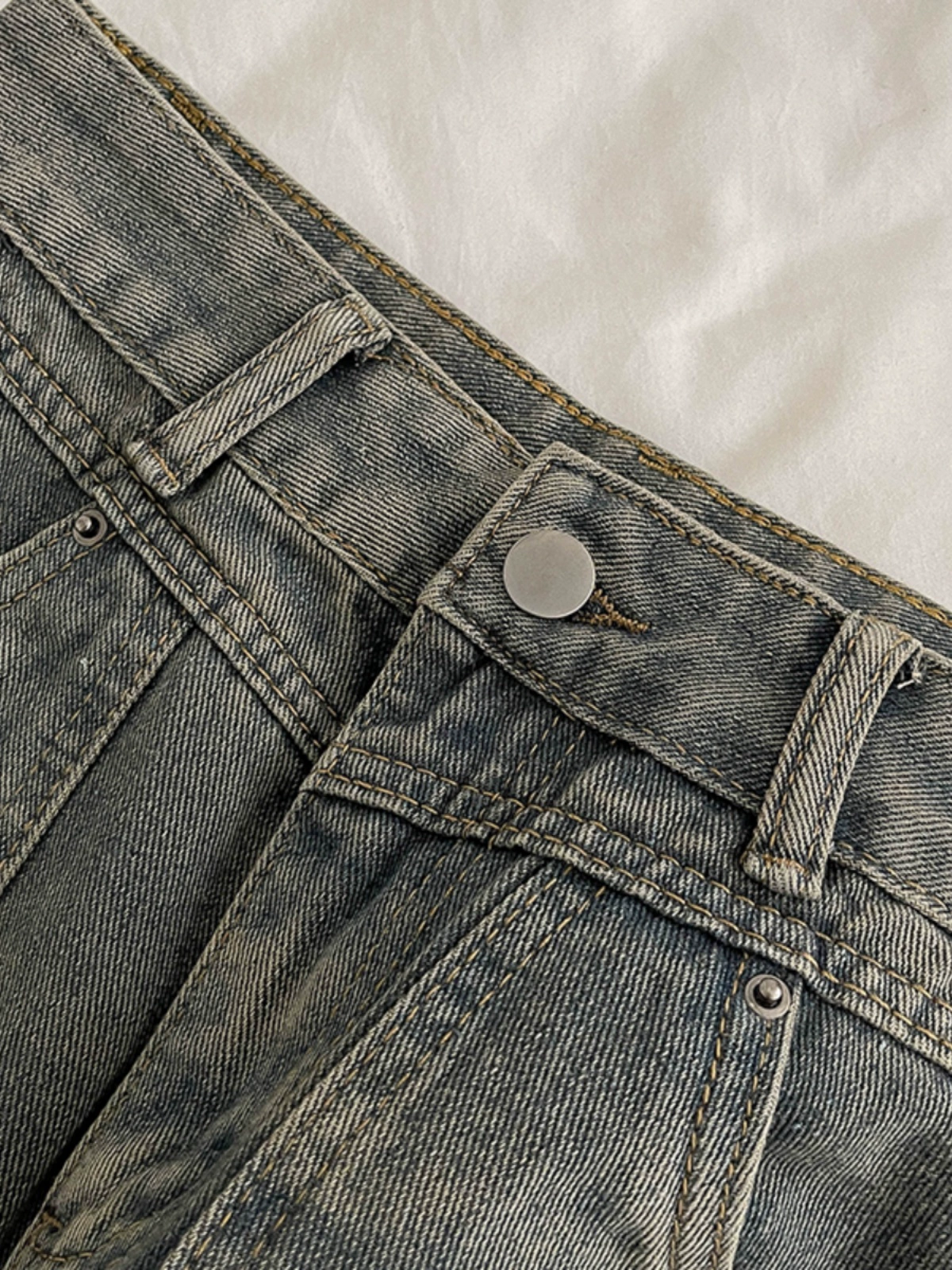 复古水洗开叉高腰牛仔半身裙2024秋季新款韩版女装宽松气质A字裙 - Image 3