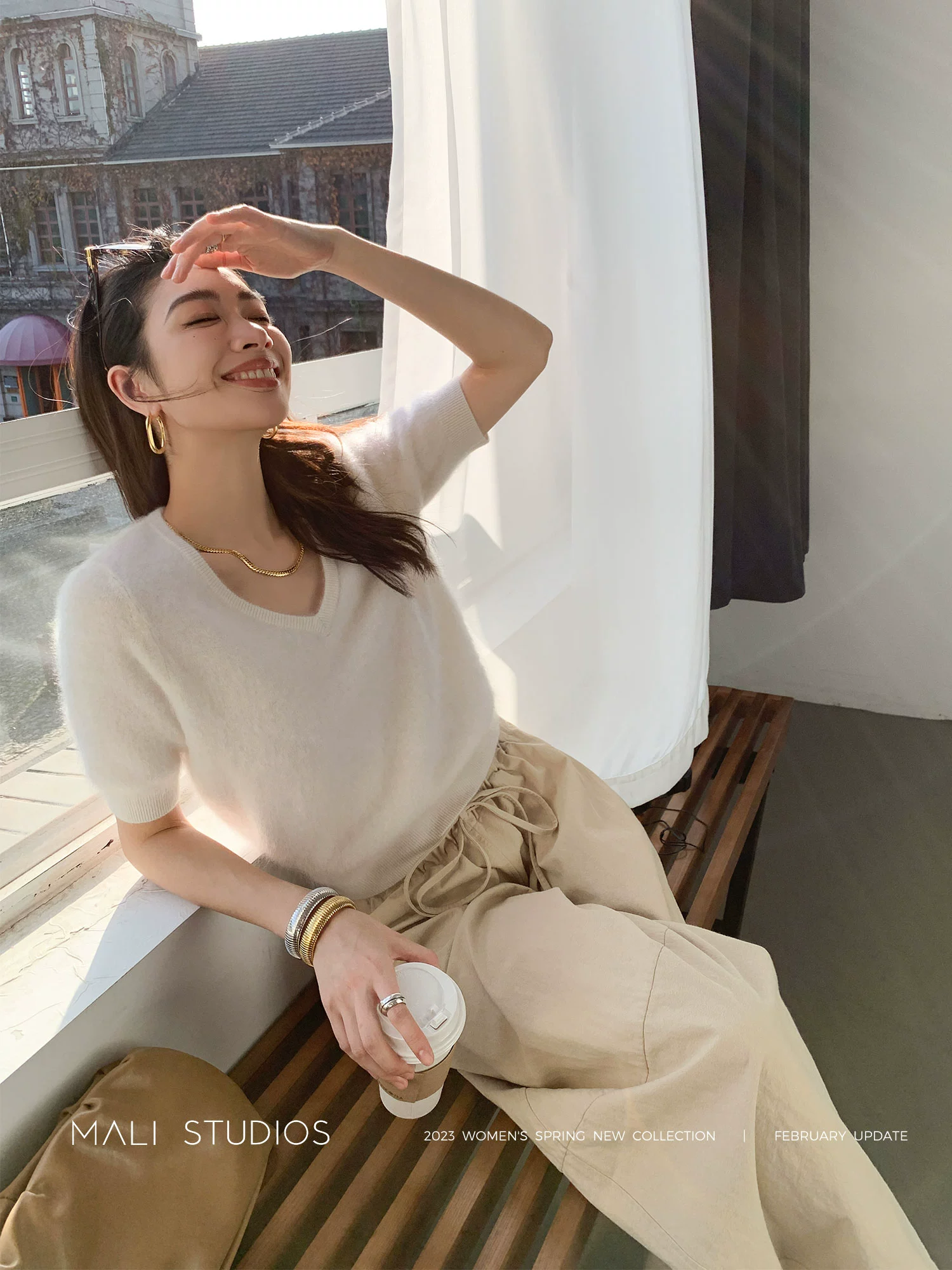 MALI|级工艺山羊绒拉毛_BABY触感圆领/V领套头中袖毛衣 - Image 2