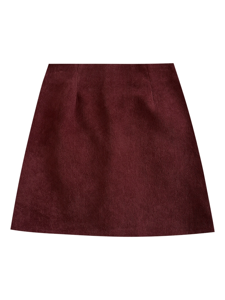 高级感纯色灯芯绒半身裙2024秋季新款韩版女装高腰百搭短款A字裙 - Image 5