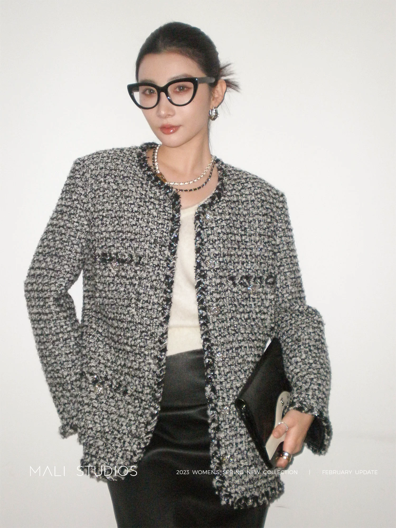 MALI|意大利进口黑白香香&缤纷落日彩色珠片纱高定小香外套 - Image 2