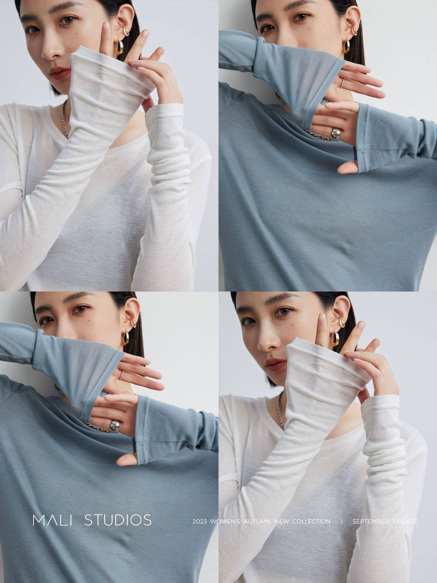 MALI|Cozyfit高级感叠穿_轻薄微透堆袖时髦多色叠穿长袖T恤 - Image 4