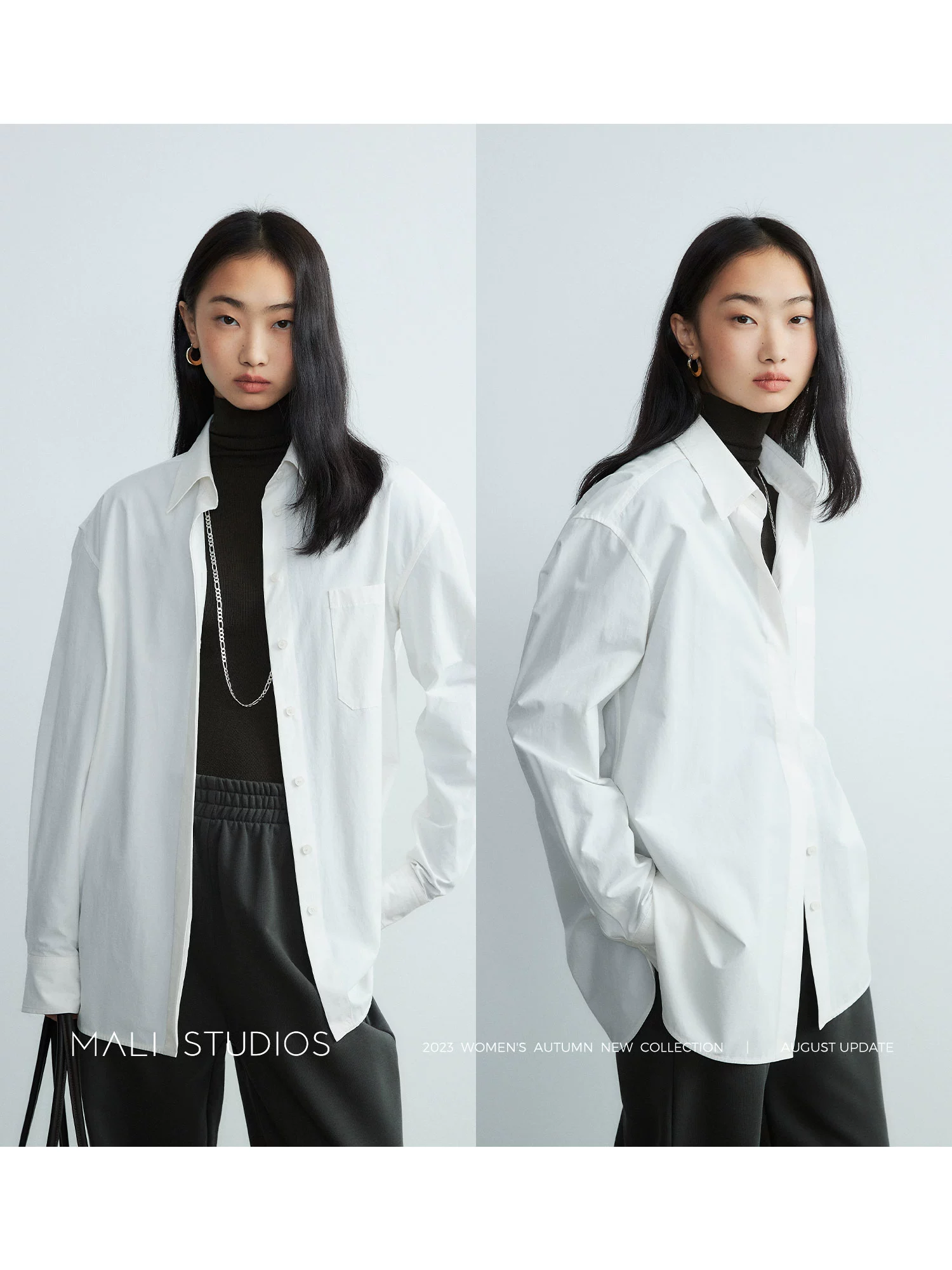 MALI|极简纸片人_时髦百搭40S精梳棉&色织条纹显瘦利落衬衫 - Image 2