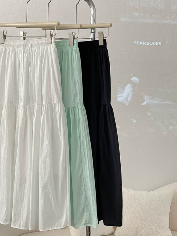 做旧褶皱松紧腰宽松半身裙2024夏季新款韩版女装高腰中长款A字裙