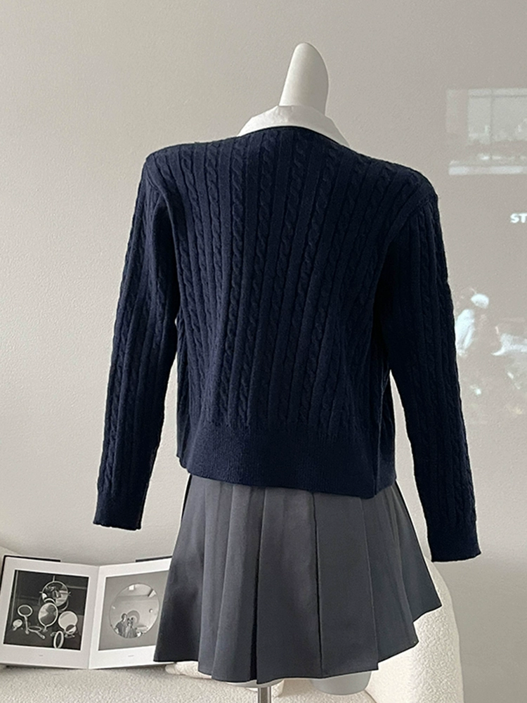 时尚纯色螺纹字母心形刺绣毛衣2024秋季新款韩版女装百搭针织开衫 - Image 5