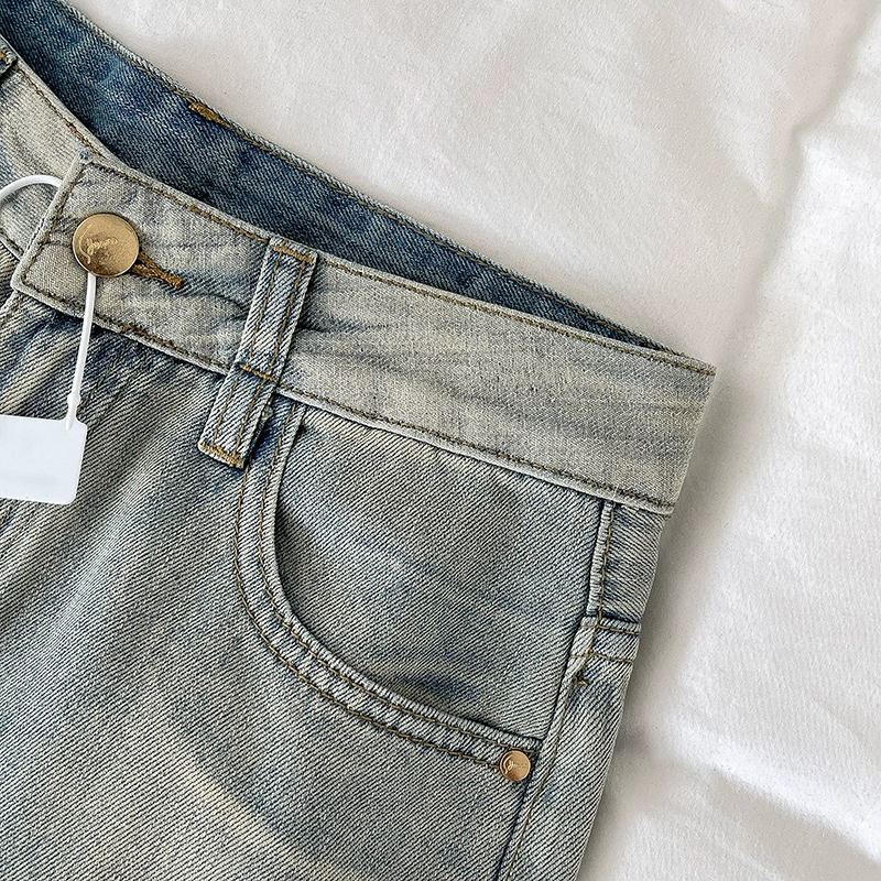 复古做旧水洗牛仔裤2024秋季新款女装百搭浅色宽松垂感阔腿长裤子 - Image 3