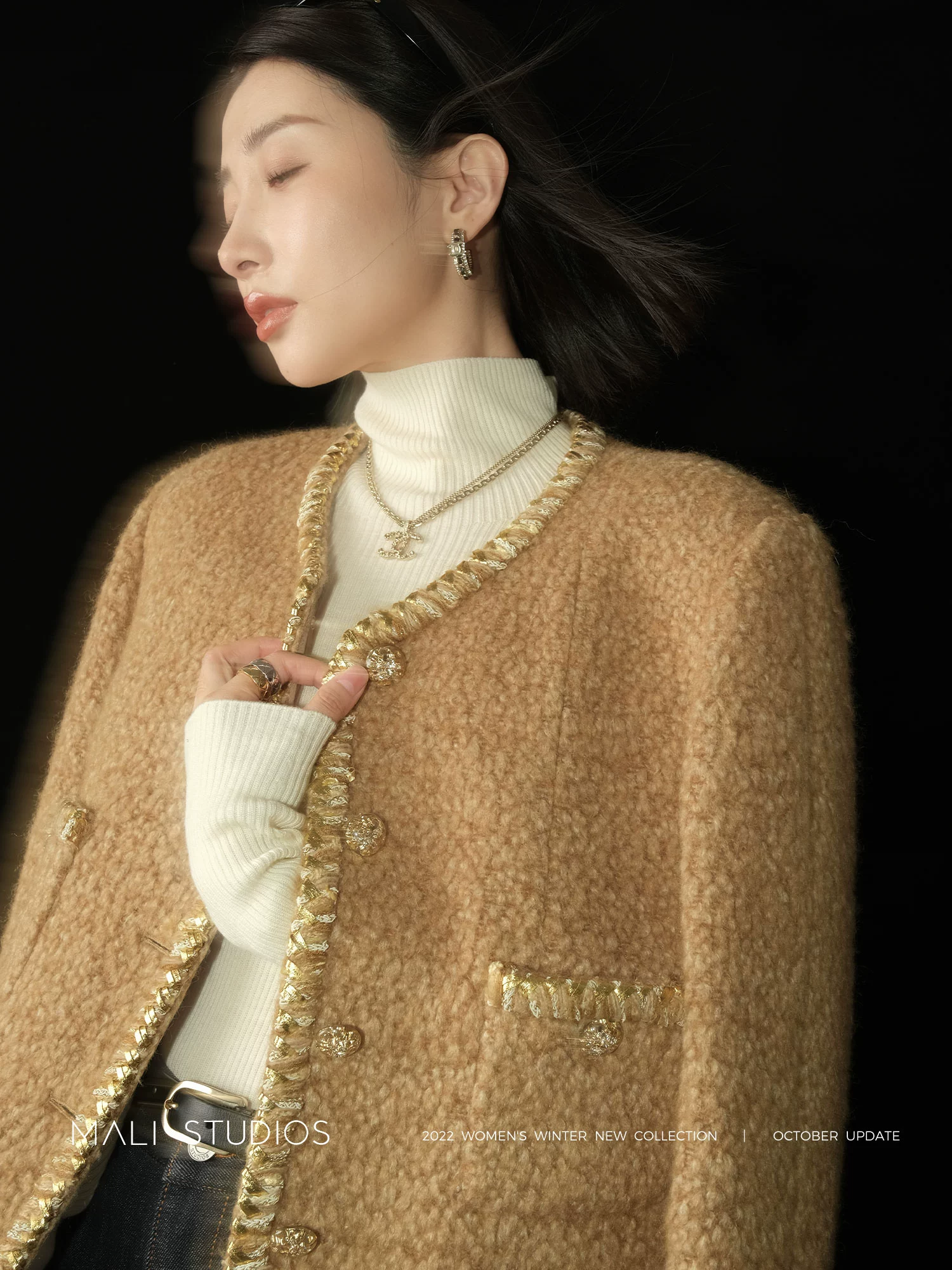 MALI|致敬经典 精致皮草感马海毛羊毛小香外套 - Image 4