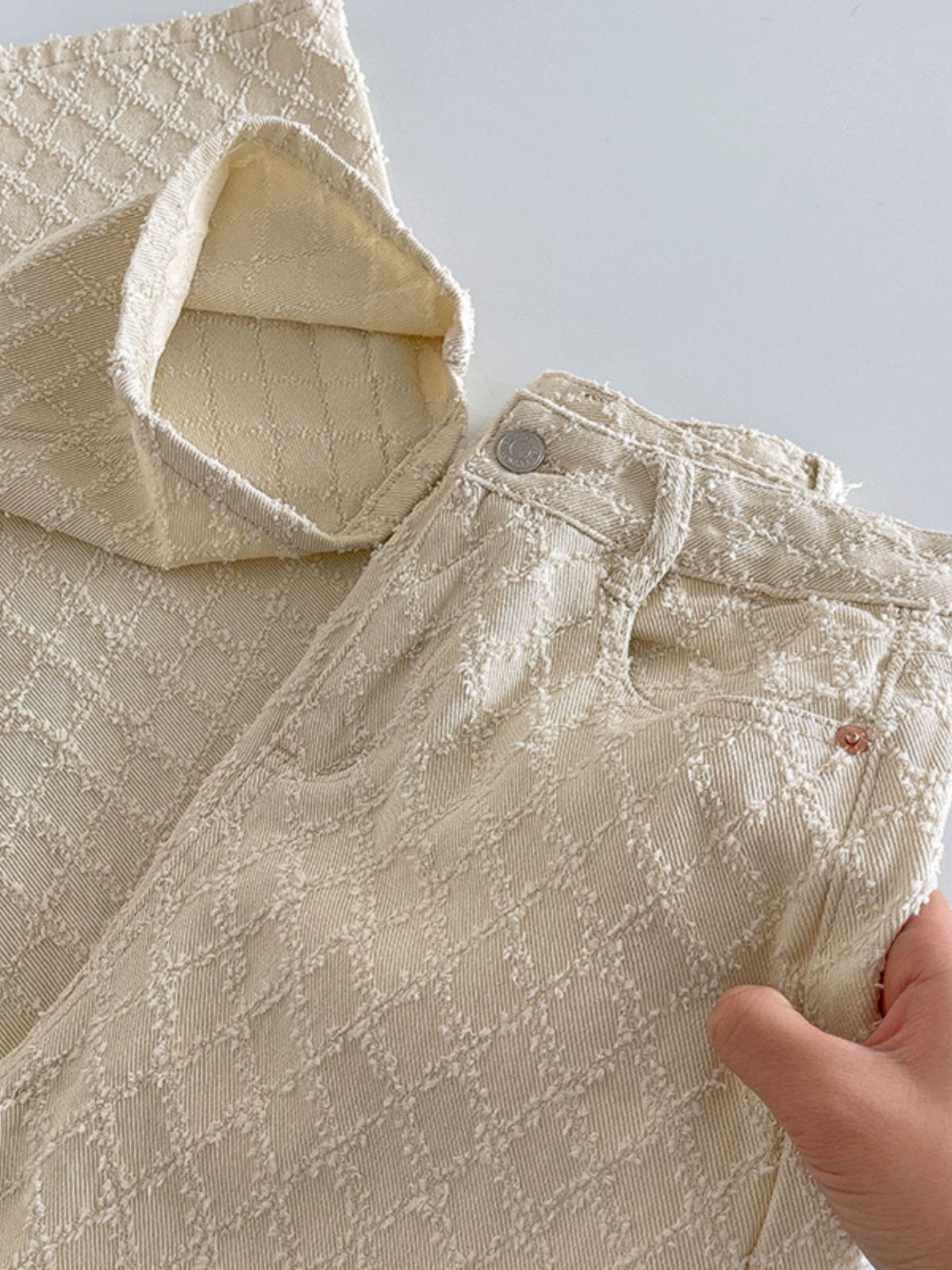 时尚设计感菱形毛边牛仔裤2024秋季新款韩版女装高腰口袋阔腿长裤 - Image 2