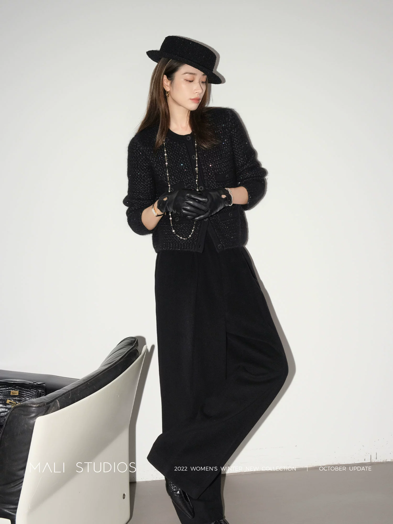 MALI|重磅意大利进口幻彩小香 羊驼毛镶亮片毛衣开衫 - Image 3