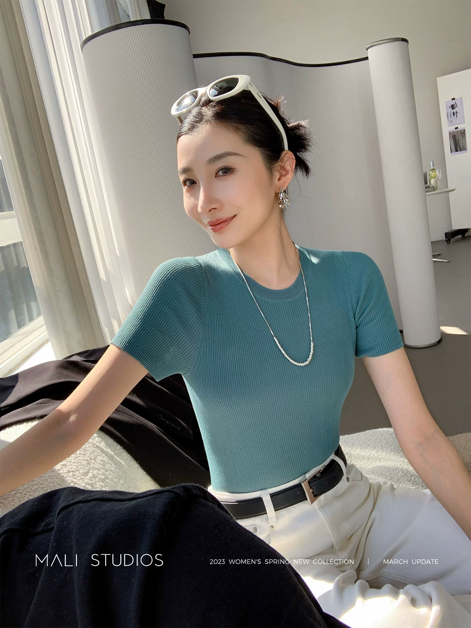 MALI2023春秋新款圆领紧身T恤经典微透打底衫内搭上衣 - Image 2