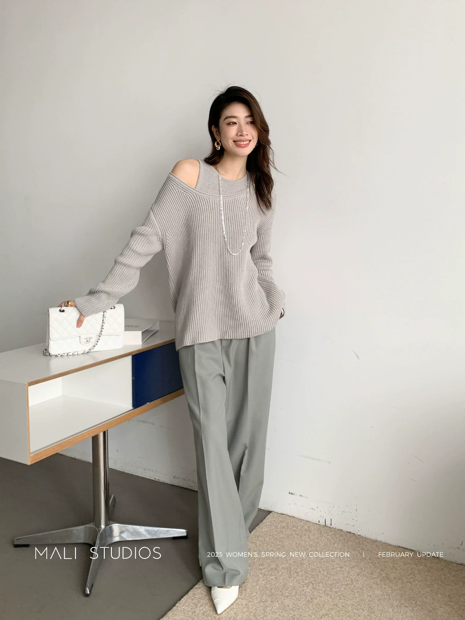 MALI|INS法式慵懒风_优质带子纱宽松套头毛衣工字背心 - Image 2
