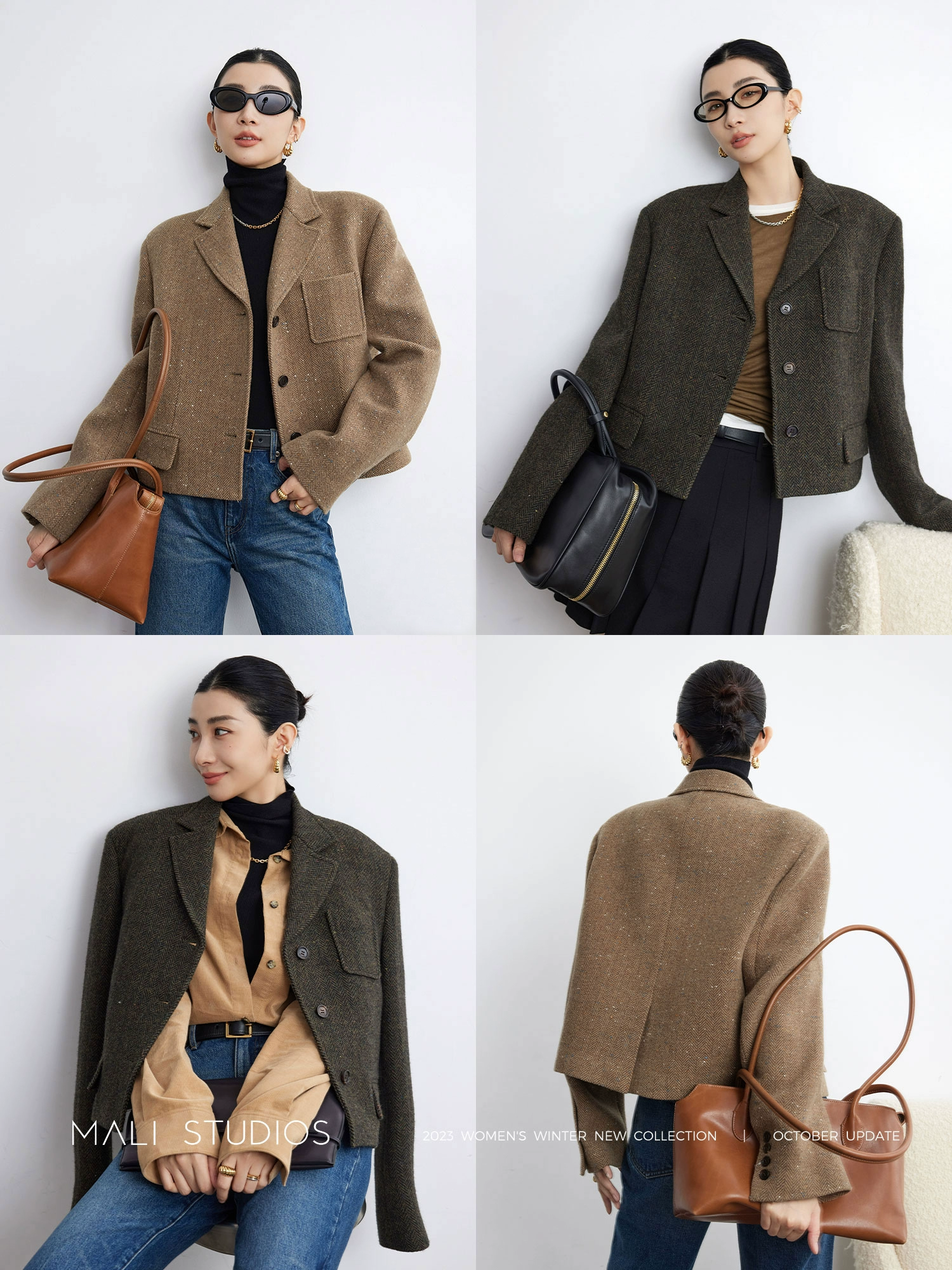 MALI|英式彩点纱羊毛花呢人字纹_经典西装大衣&截短箱型西装外套 - Image 3