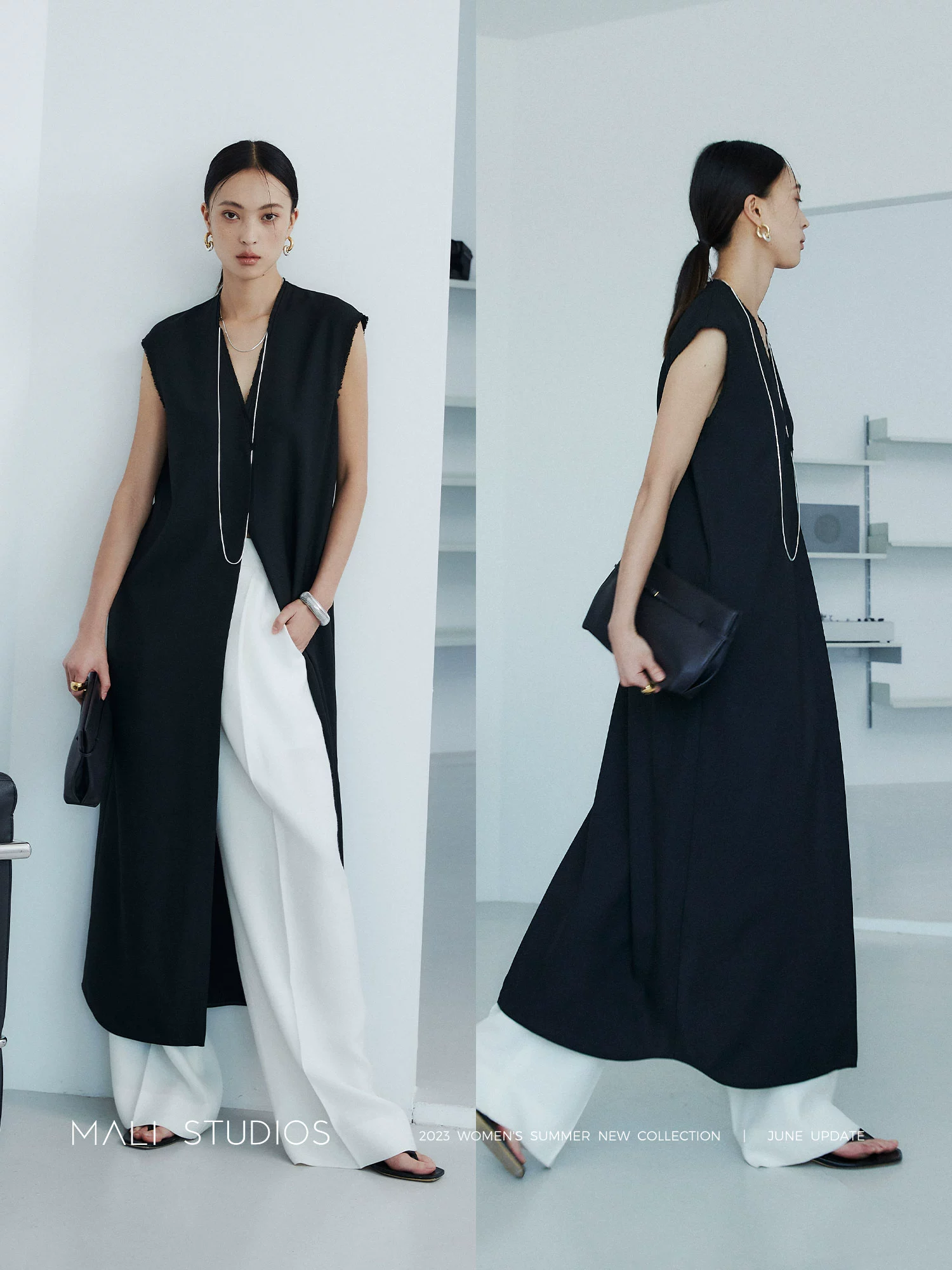 MALI|極简小众风_仿麻肌理干爽舒适 手工毛边无袖连衣裙 - Image 4
