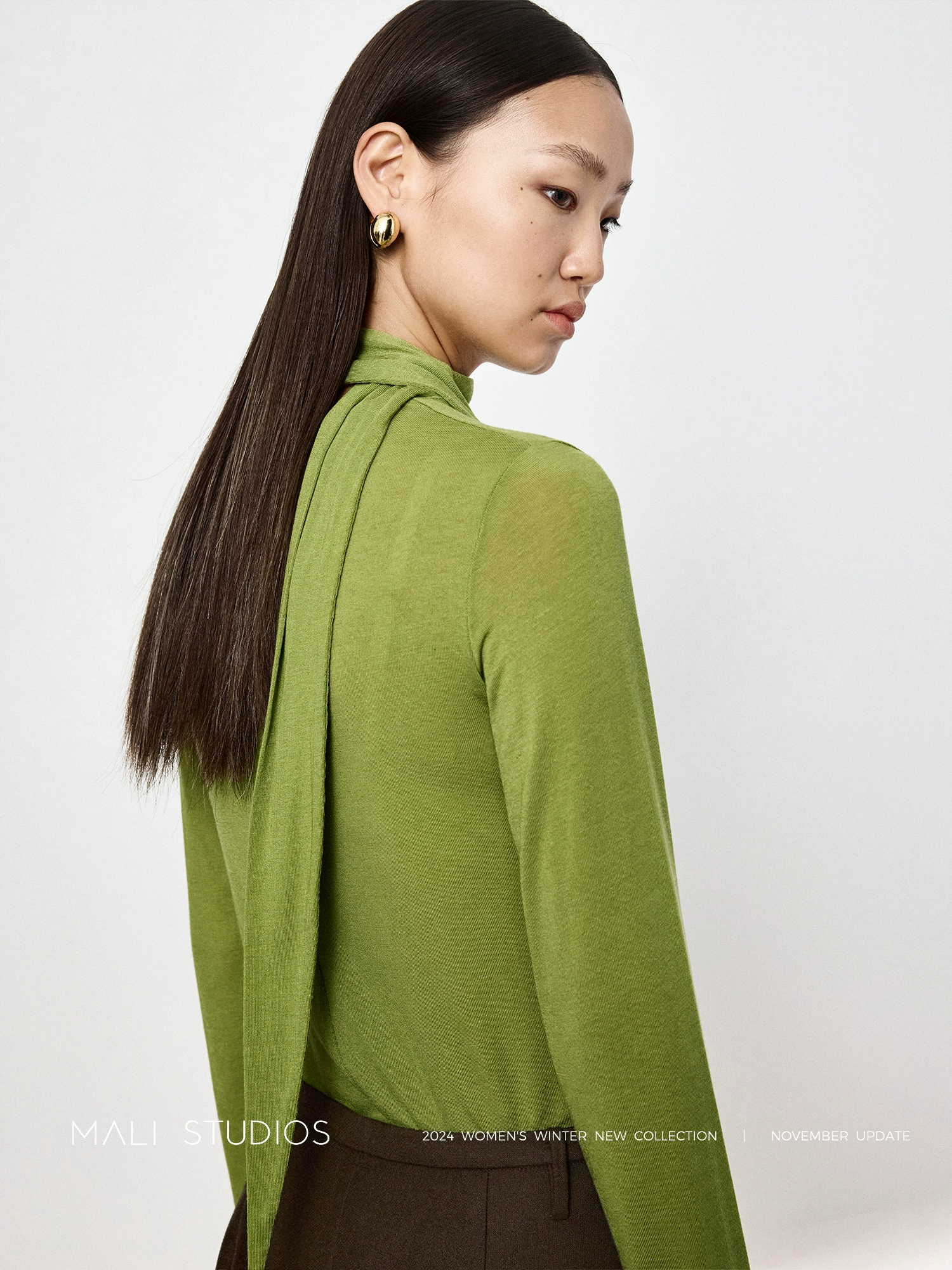 MALI | 时髦多穿造型感飘带高领天丝羊毛打底衫 - Image 4