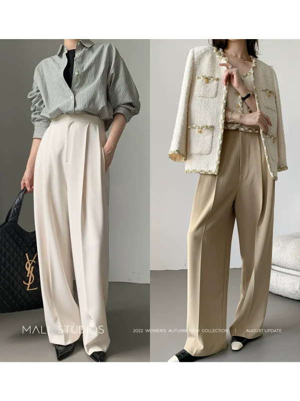 MALI|打造超模腿|定制四面弹高腰防透微锥阔腿裤